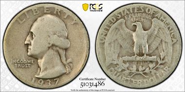 1937 25C Doubled Die Obverse, FS-101 AG3