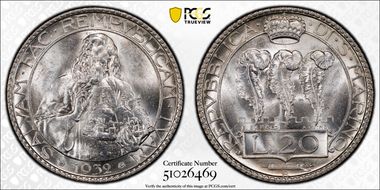 1932-R 20 L KM-11 Ag MS64