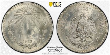 1933-M Peso KM-455  Ag MS66