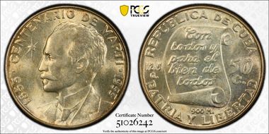1953 50C Jose Marti KM-28  Ag MS63