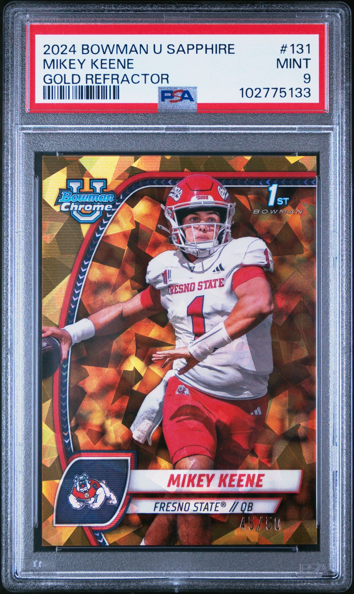 2024 Bowman BOWMAN UNIVERSITY CHROME SAPPHIRE GOLD REFRACTOR #131 Mikey Keene front