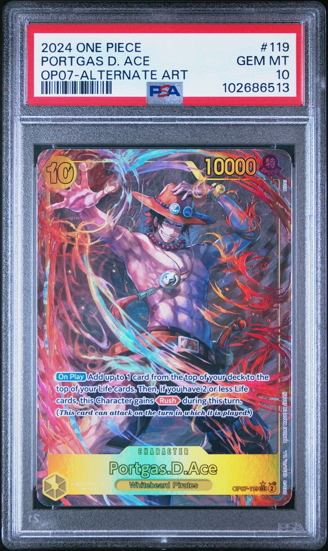2024 One Piece ONE PIECE OP07-500 YEARS IN THE FUTURE ALTERNATE ART #119 Portgas D. Ace front