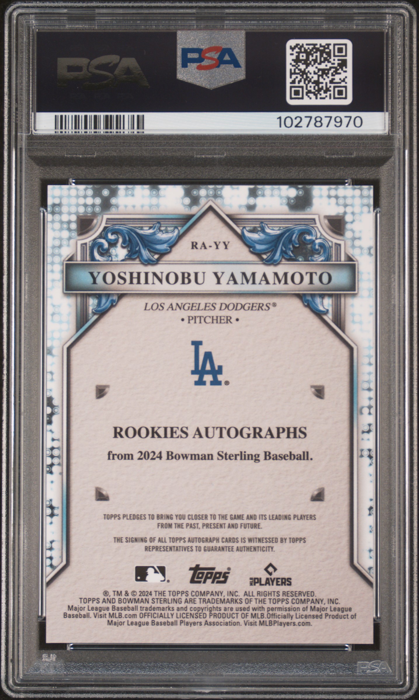 2024 Bowman Sterling Rookies Autographs Yoshinobu Yamamoto #Rayy (Rk Auto-Sterling Silver Ref) Gem Mt 10 back