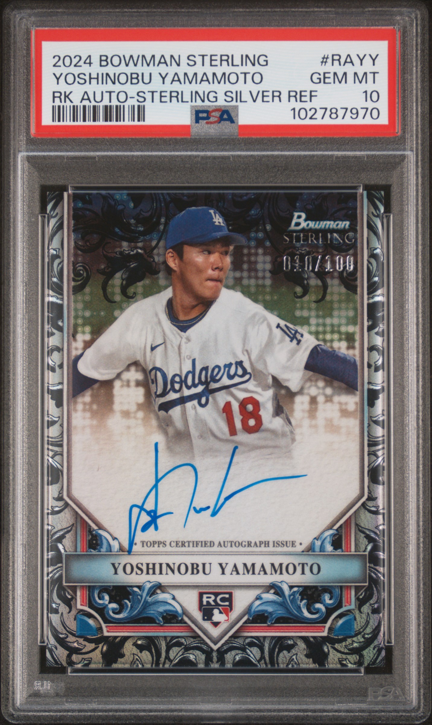 2024 Bowman Sterling Rookies Autographs Yoshinobu Yamamoto #Rayy (Rk Auto-Sterling Silver Ref) Gem Mt 10 front