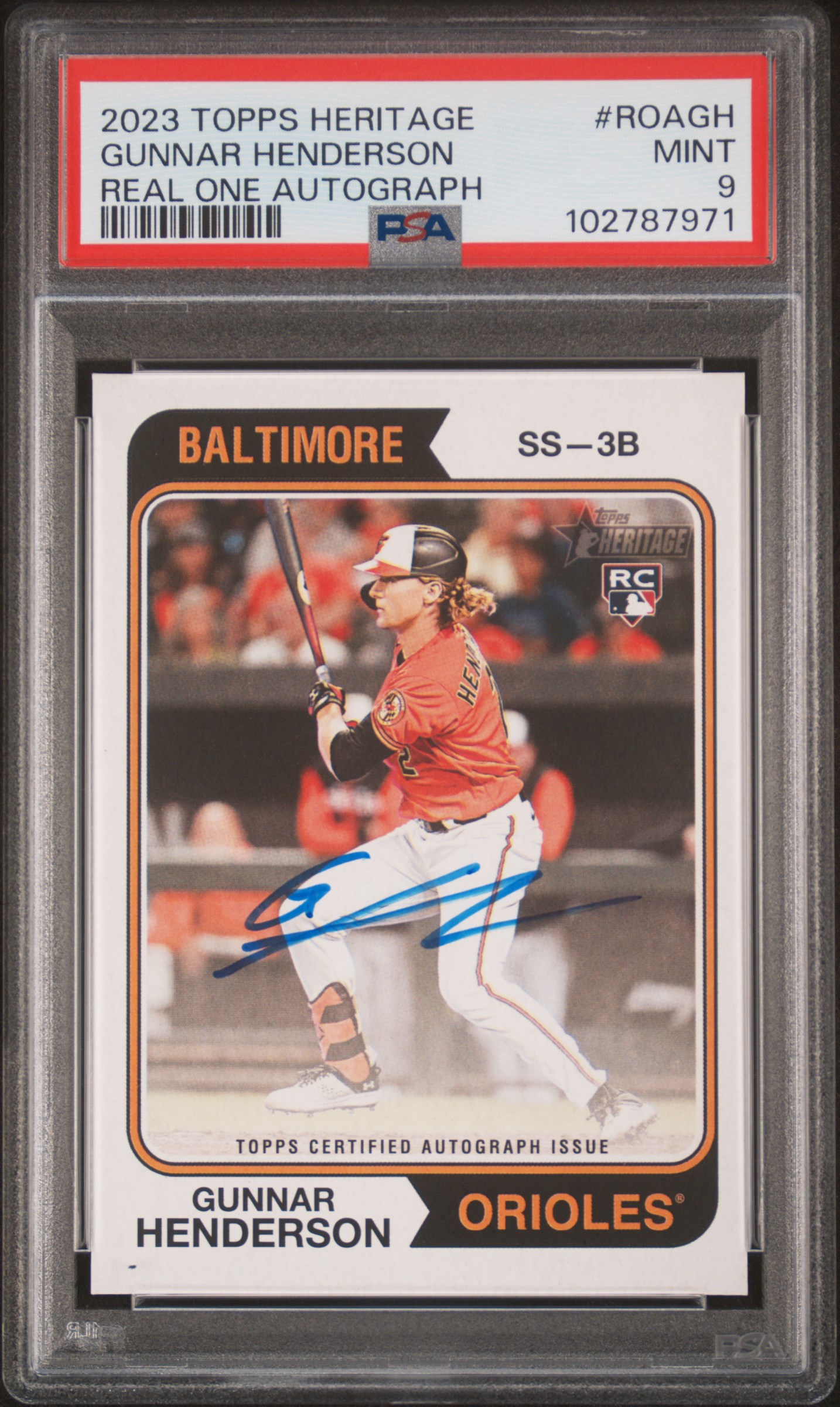 2023 Topps Heritage Real One Autographs Gunnar Henderson #Roagh (Real One Autograph) Mint 9 front
