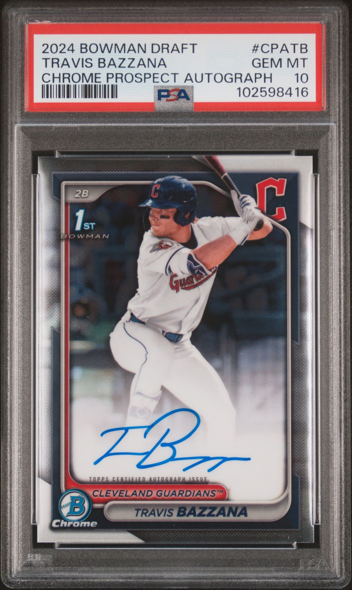 2024 Bowman BOWMAN DRAFT CHROME PROSPECT AUTOGRAPHS CHR PROSPECT AUTO-BLUE REF #CPATB Travis Bazzana front