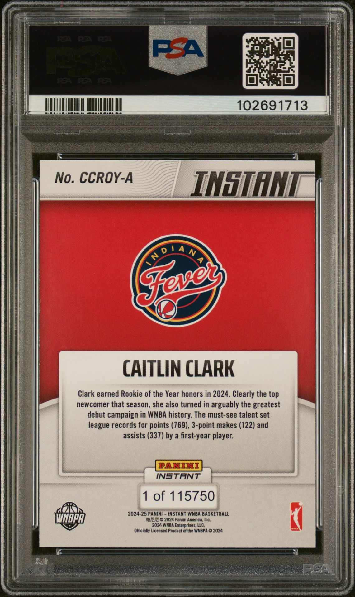 2024 Panini Instant Wnba Rookie Of The Year Caitlin Clark #A Mint 9 back