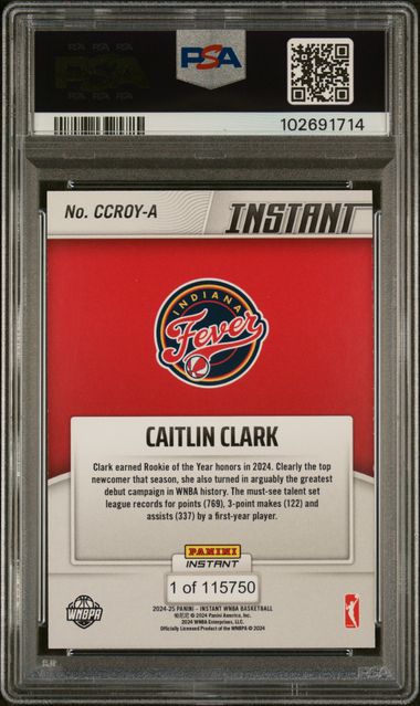 2024 Panini Instant Wnba Rookie Of The Year Caitlin Clark #A Mint 9 back