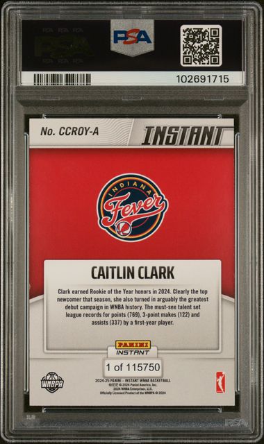 2024 Panini Instant Wnba Rookie Of The Year Caitlin Clark #A Mint 9 back