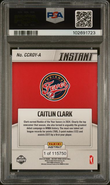 2024 Panini Instant Wnba Rookie Of The Year Caitlin Clark #A Mint 9 back