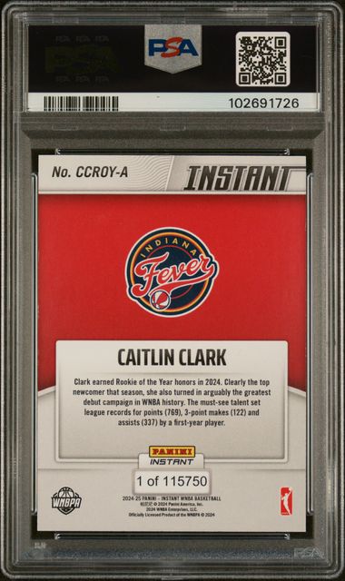 2024 Panini Instant Wnba Rookie Of The Year Caitlin Clark #A Mint 9 back