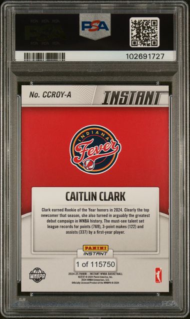 2024 Panini Instant Wnba Rookie Of The Year Caitlin Clark #A Mint 9 back
