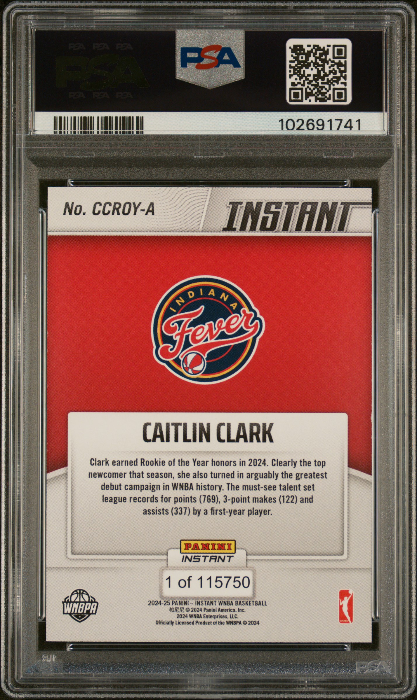 2024 Panini Instant Wnba Rookie Of The Year Caitlin Clark #A Mint 9 back