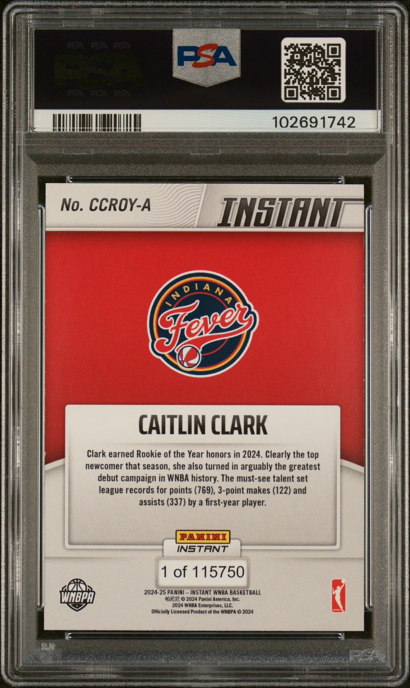 2024 Panini Instant Wnba Rookie Of The Year Caitlin Clark #A Mint 9 back