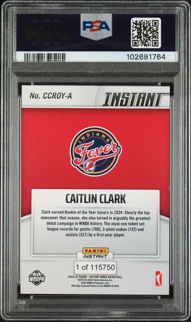 2024 Panini Instant Wnba Rookie Of The Year Caitlin Clark #A Nm 7 back