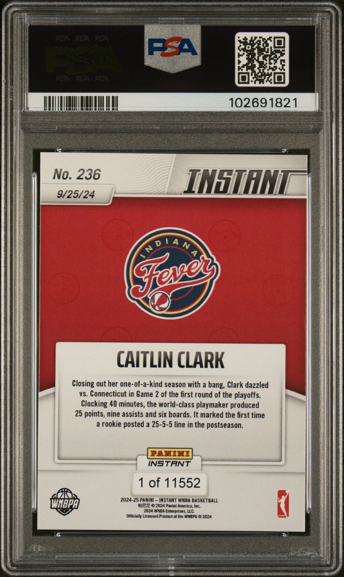 2024 Panini Instant Wnba Caitlin Clark #236 Gem Mt 10 back