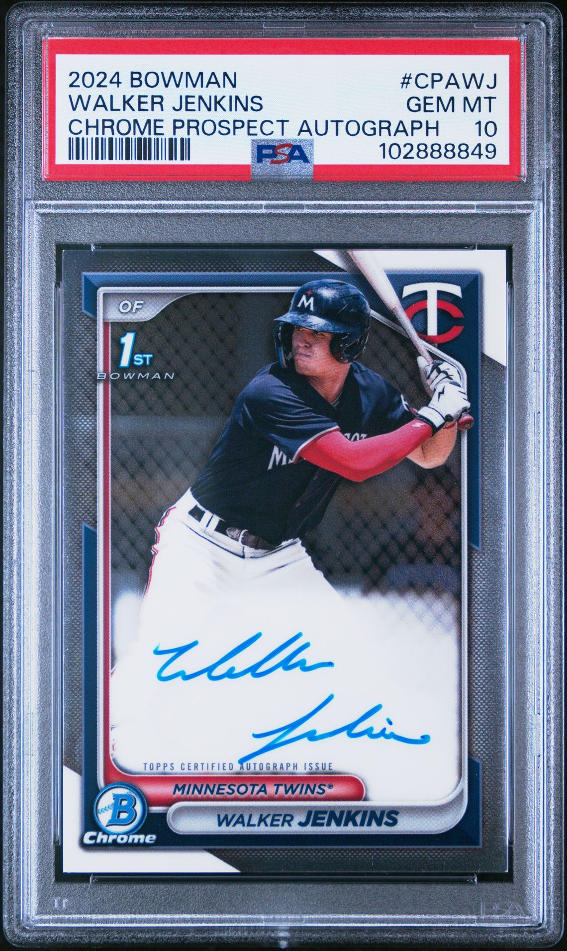 2024 Bowman BOWMAN CHROME PROSPECT AUTOGRAPHS CHR PROSPECT AU-GREEN SHIM #CPAWJ Walker Jenkins front