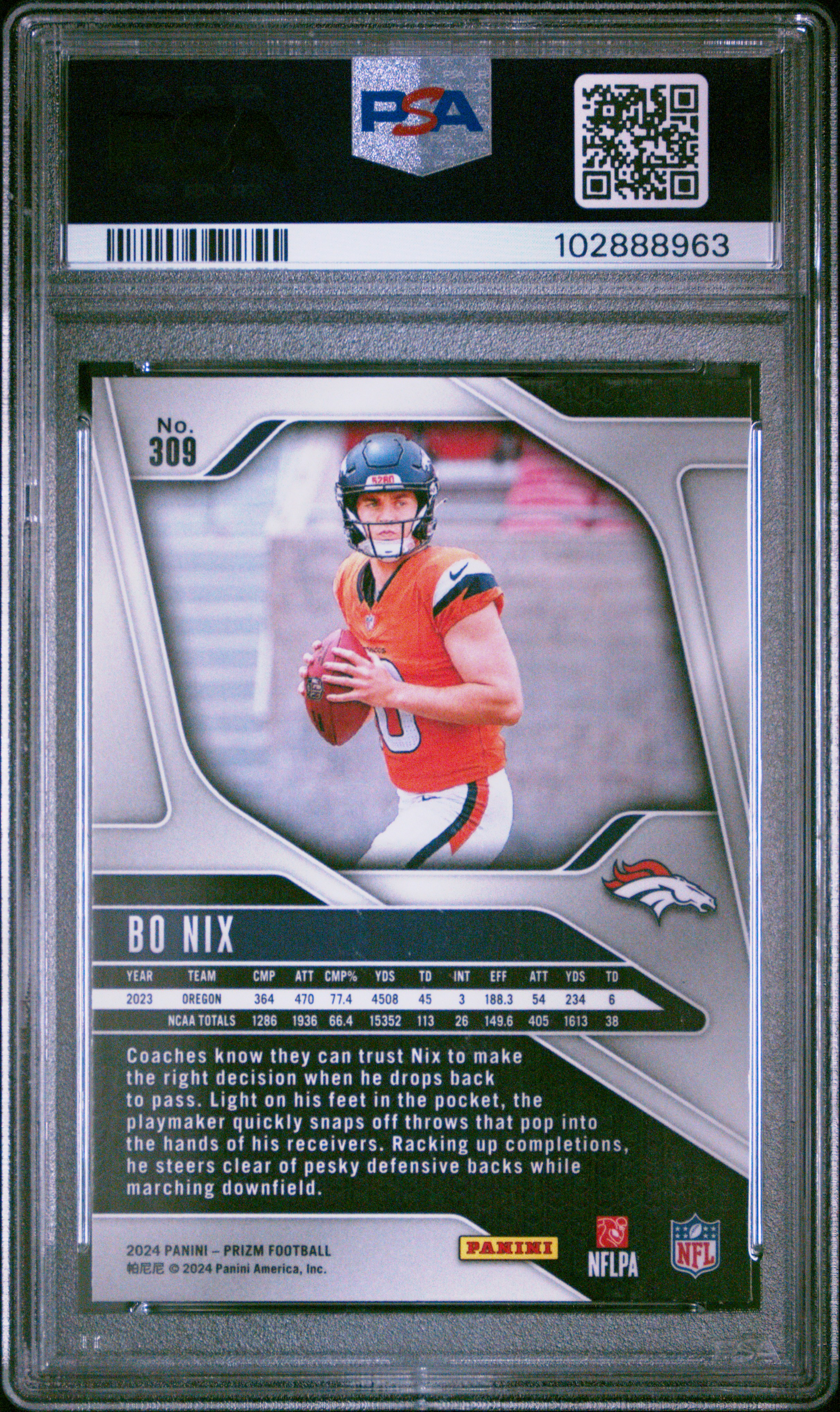 2024 Panini Prizm Bo Nix #309 Mint 9 back