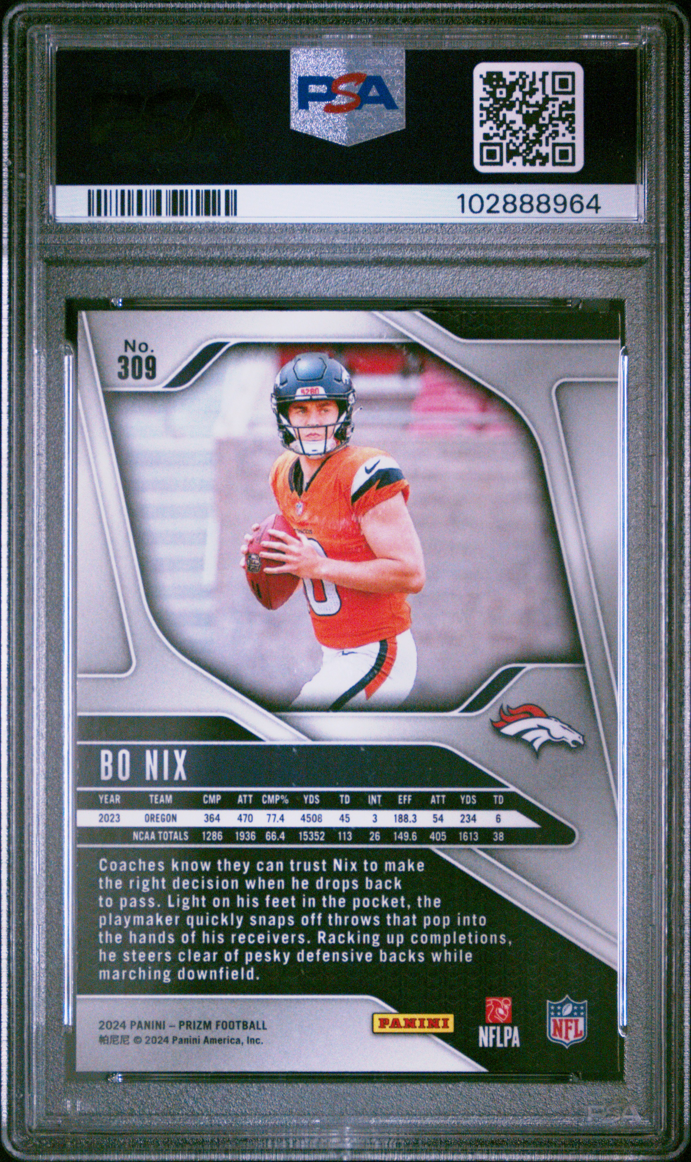 2024 Panini Prizm Bo Nix #309 Mint 9 back