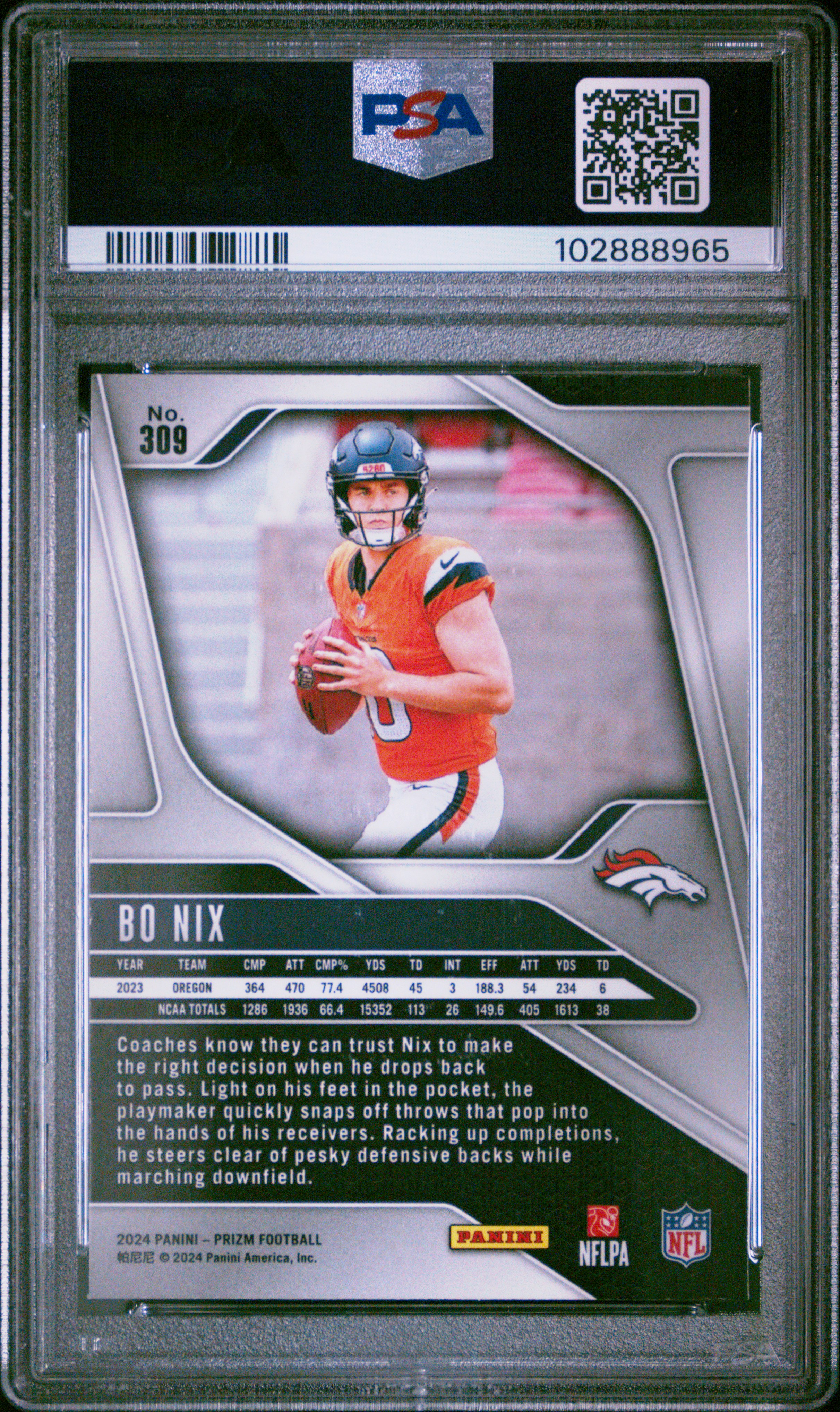 2024 Panini Prizm Bo Nix #309 Mint 9 back