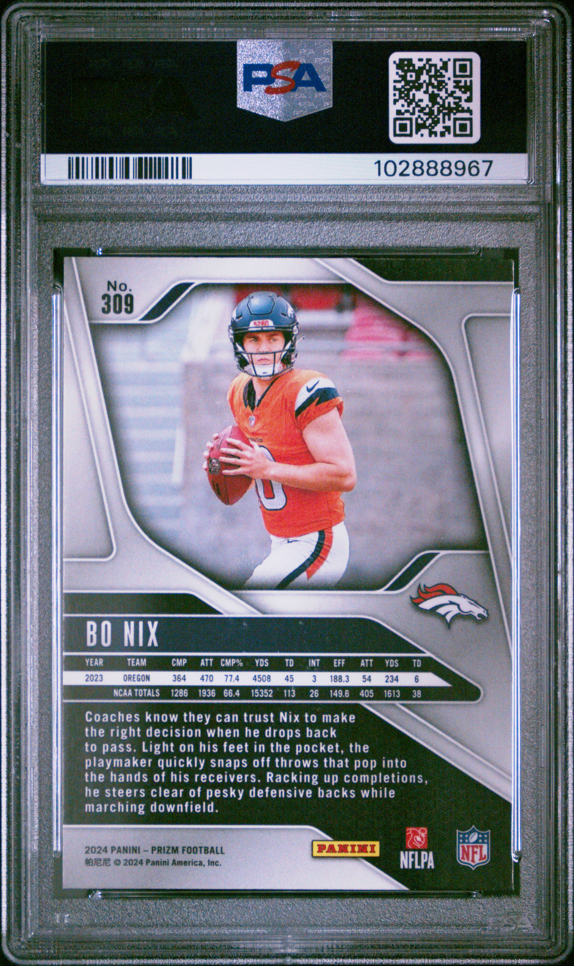2024 Panini Prizm Bo Nix #309 Mint 9 back