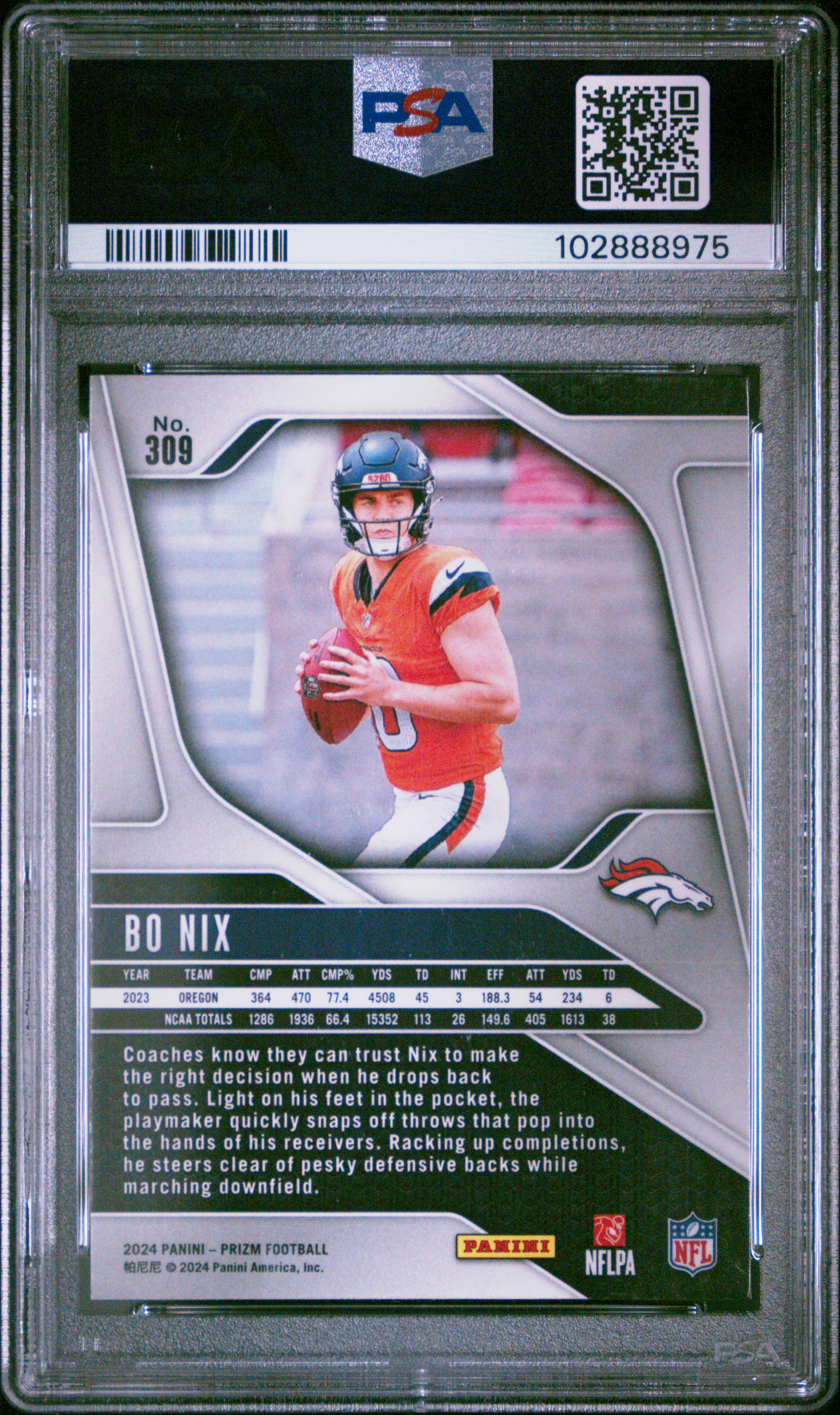 2024 Panini Prizm Bo Nix #309 Mint 9 back