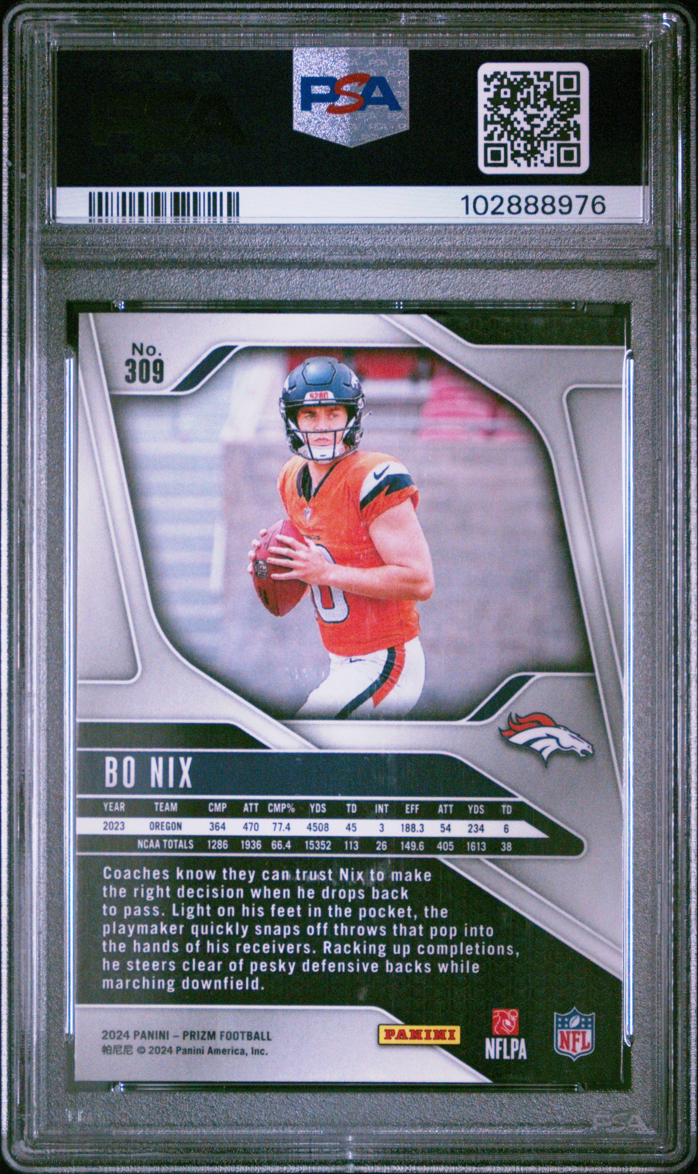 2024 Panini Prizm Bo Nix #309 Mint 9 back