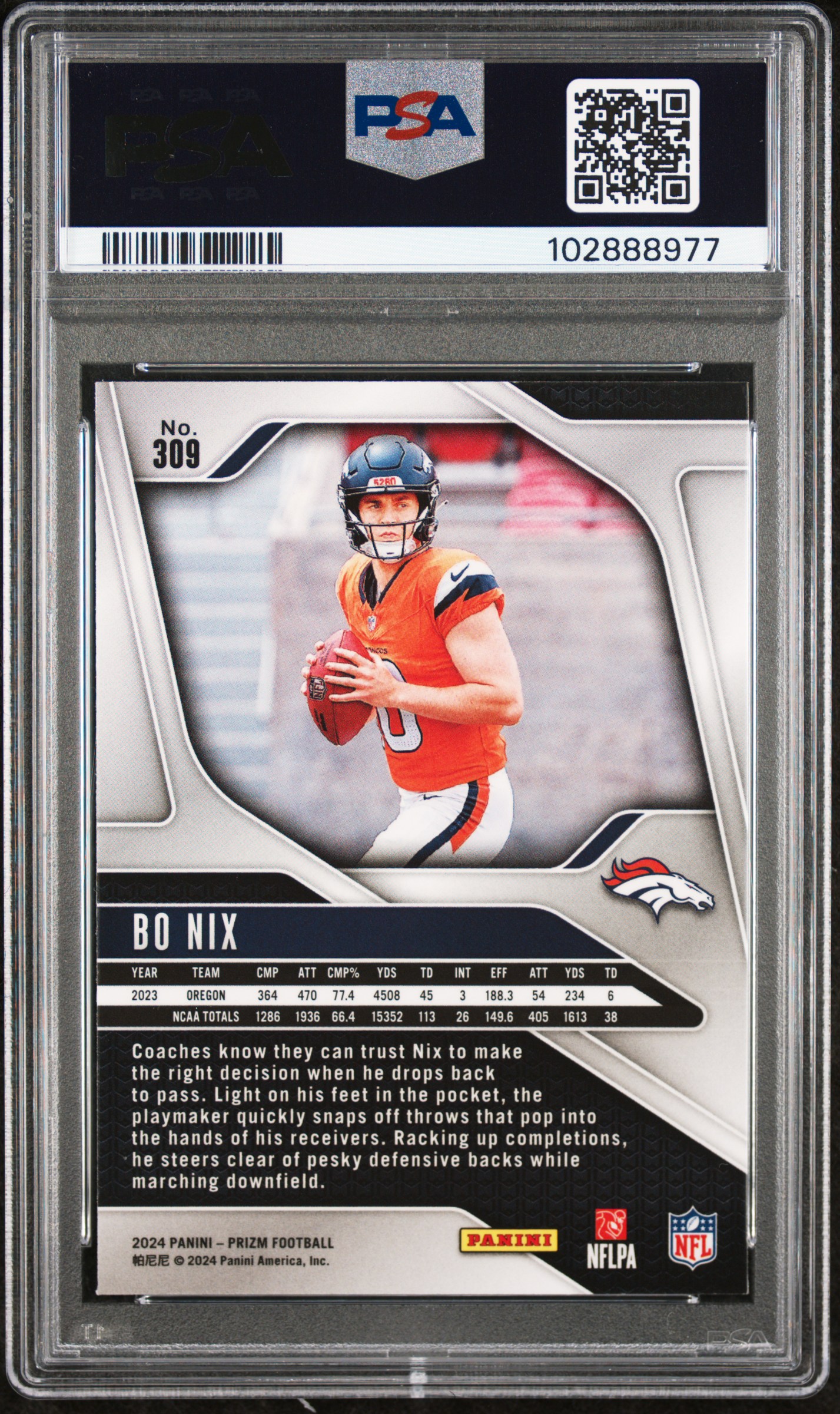 2024 Panini Prizm Bo Nix #309 Mint 9 back