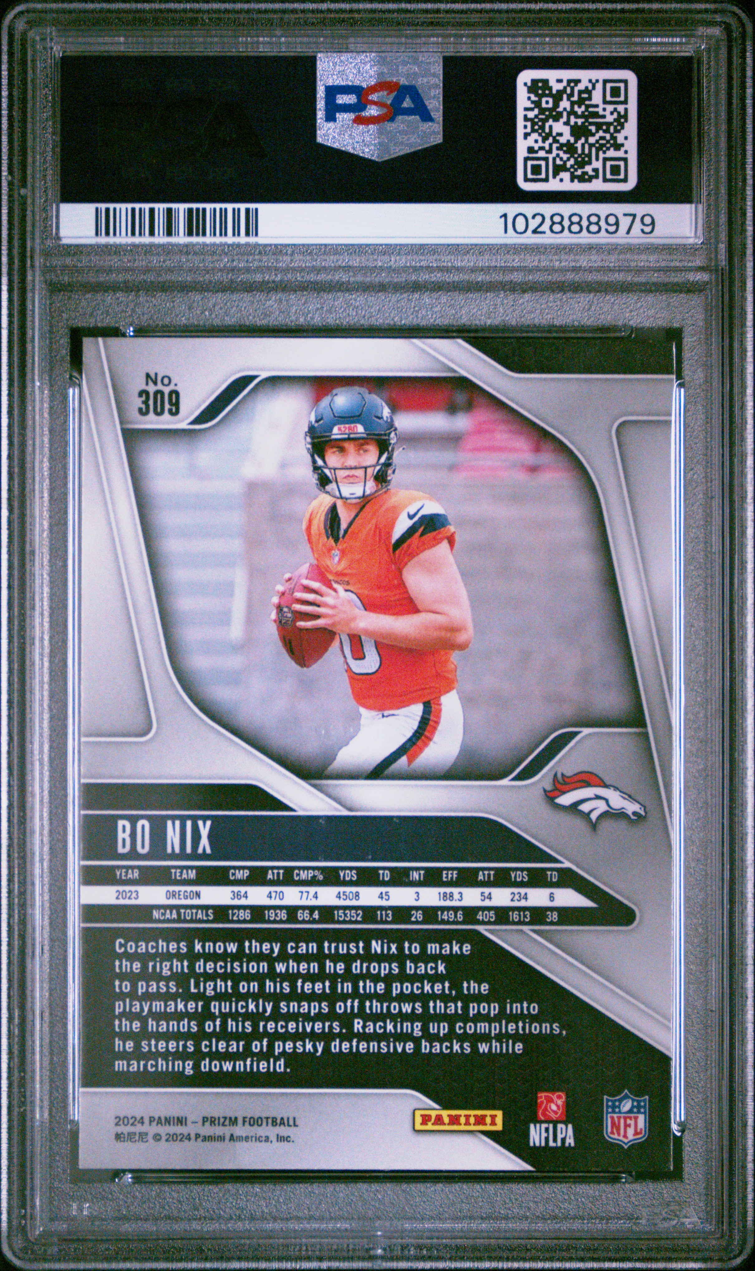 2024 Panini Prizm Bo Nix #309 Mint 9 back