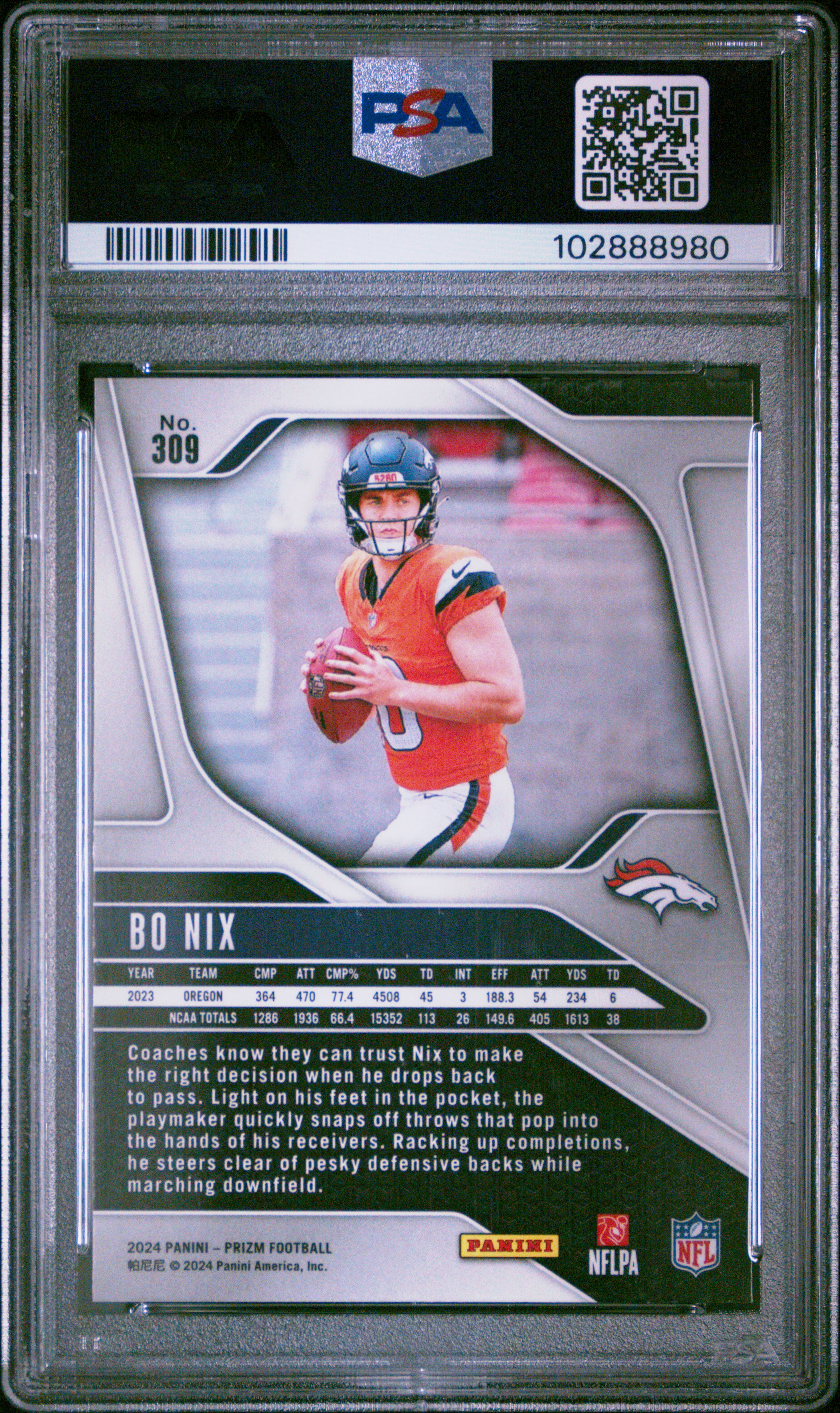 2024 Panini Prizm Bo Nix #309 Mint 9 back
