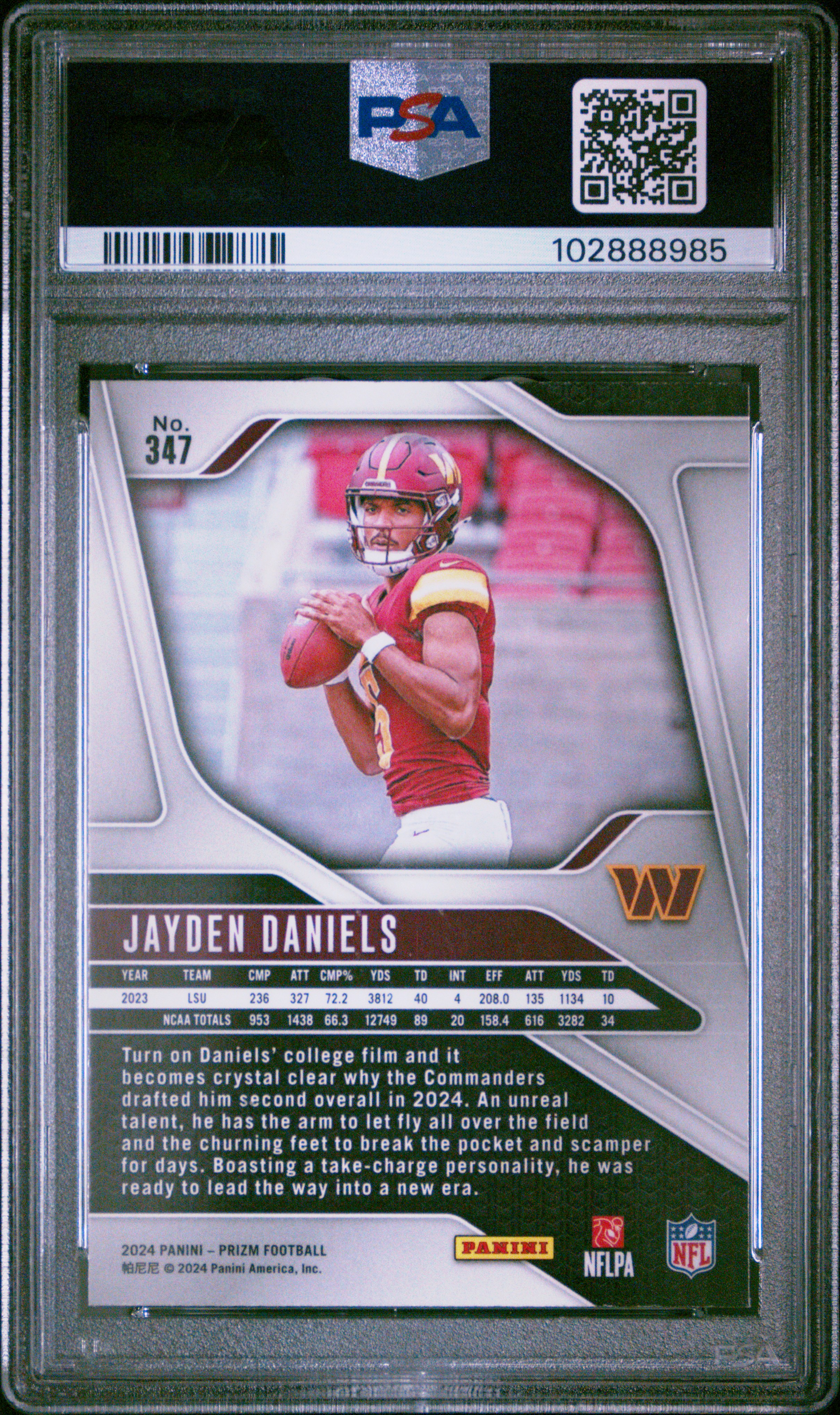 2024 Panini Prizm Jayden Daniels #347 Gem Mt 10 back