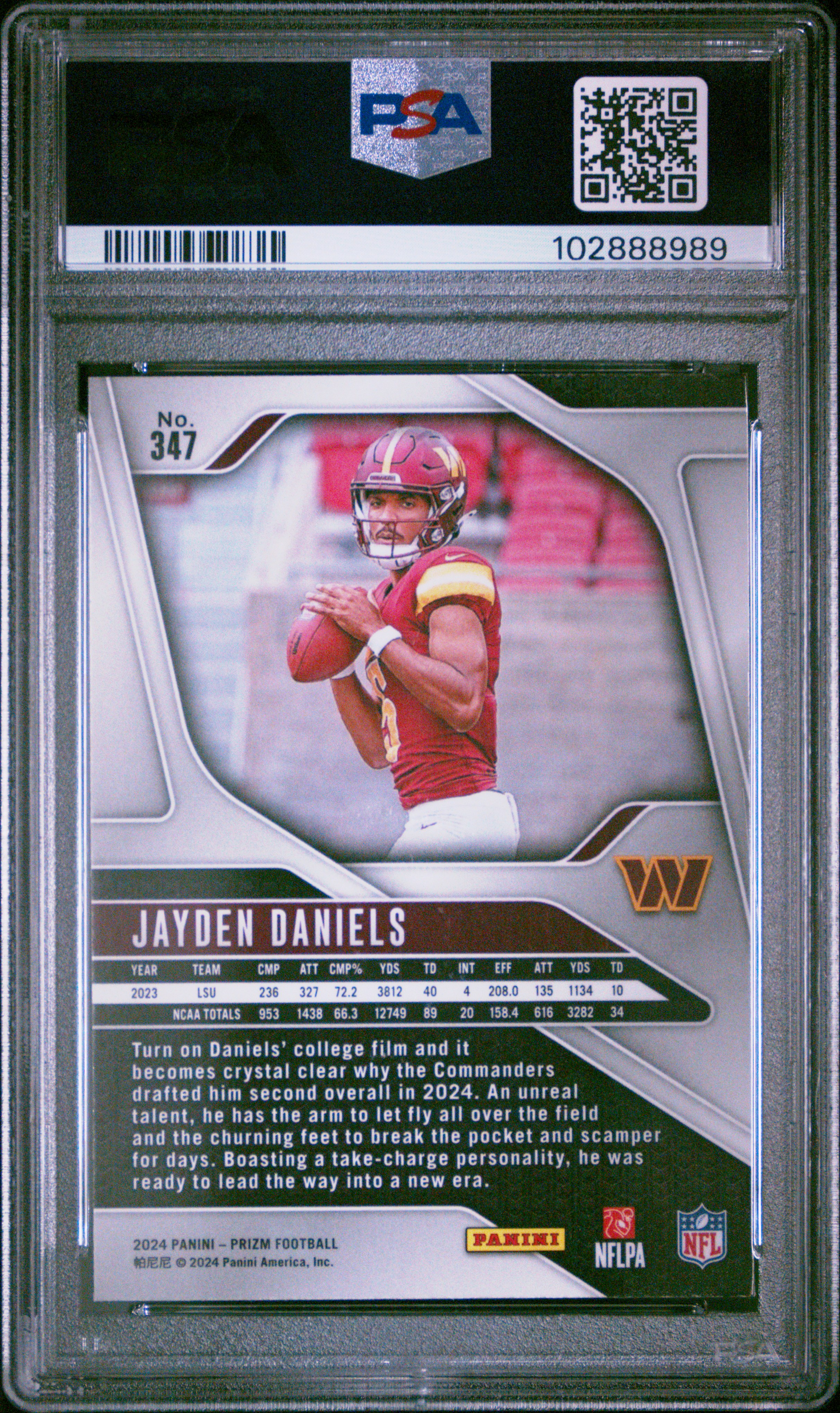 2024 Panini Prizm Jayden Daniels #347 Gem Mt 10 back