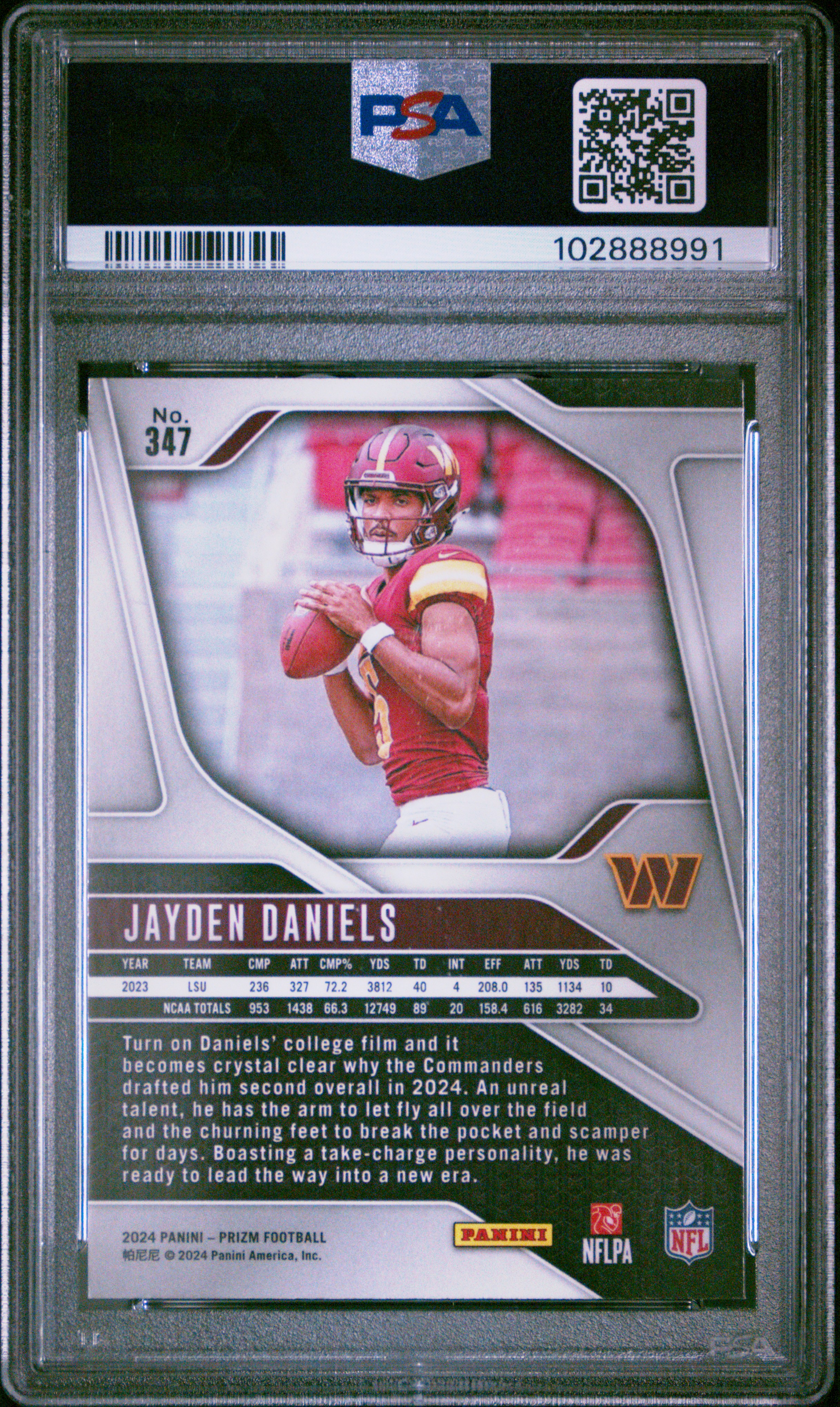 2024 Panini Prizm Jayden Daniels #347 Gem Mt 10 back