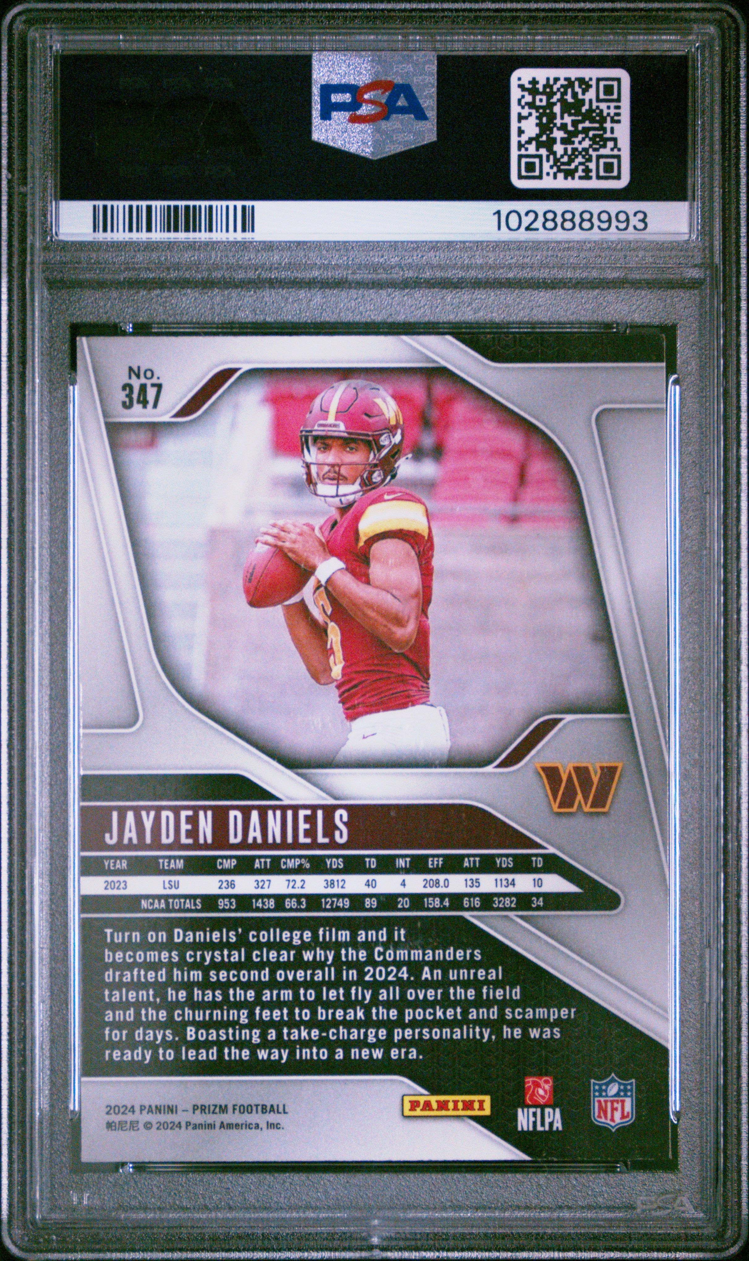 2024 Panini Prizm Jayden Daniels #347 Mint 9 back