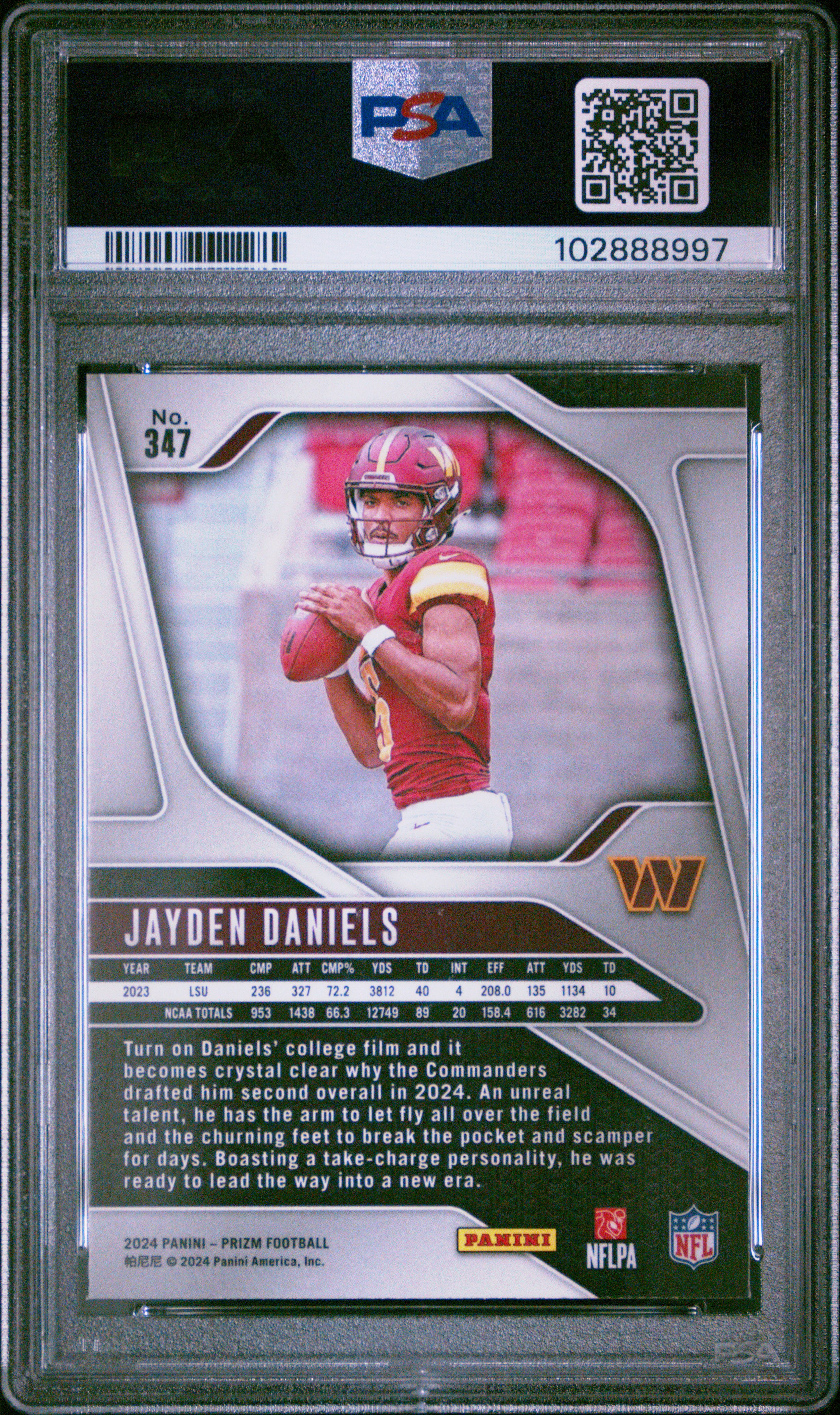 2024 Panini Prizm Jayden Daniels #347 Gem Mt 10 back