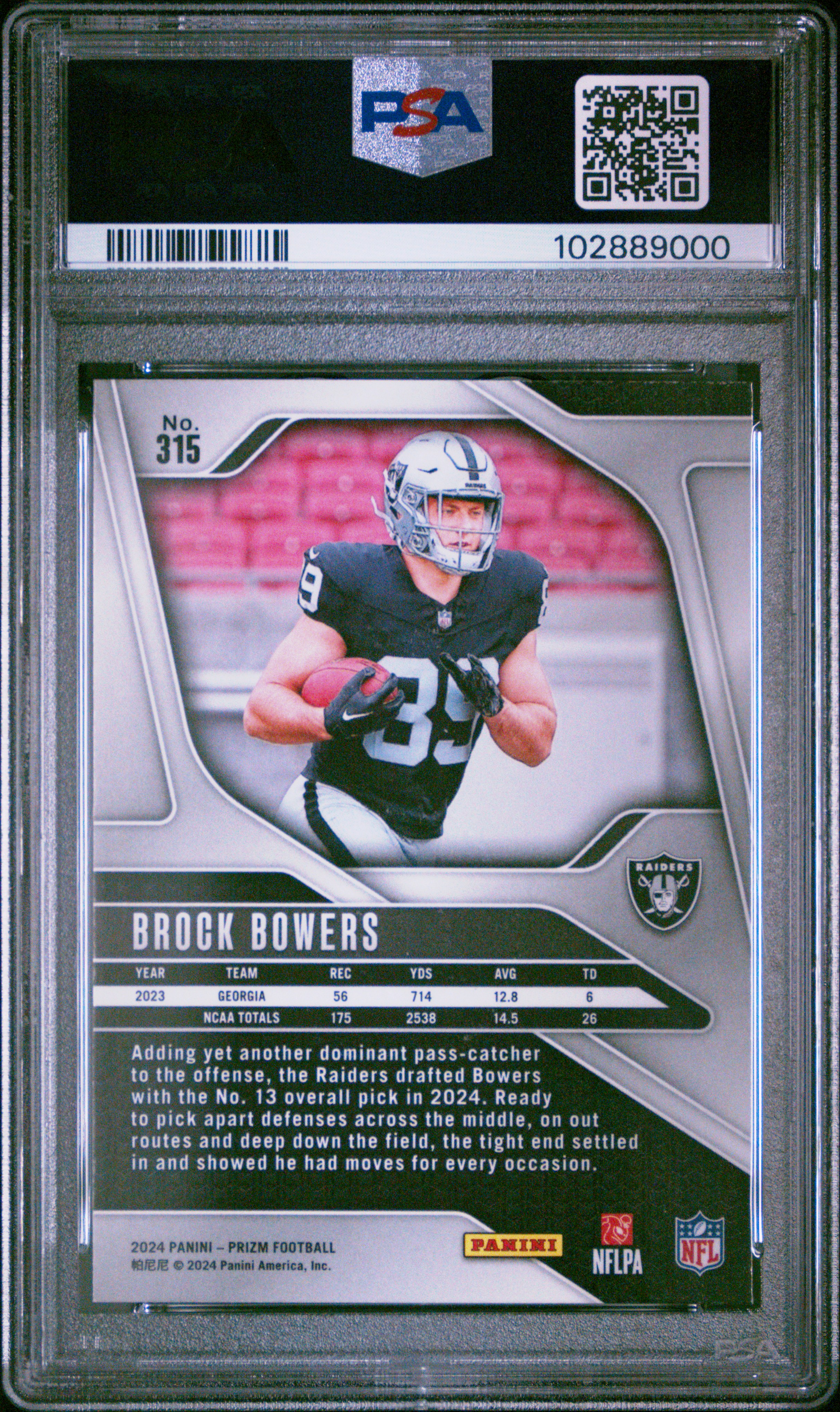 2024 Panini Prizm Brock Bowers #315 Mint 9 back