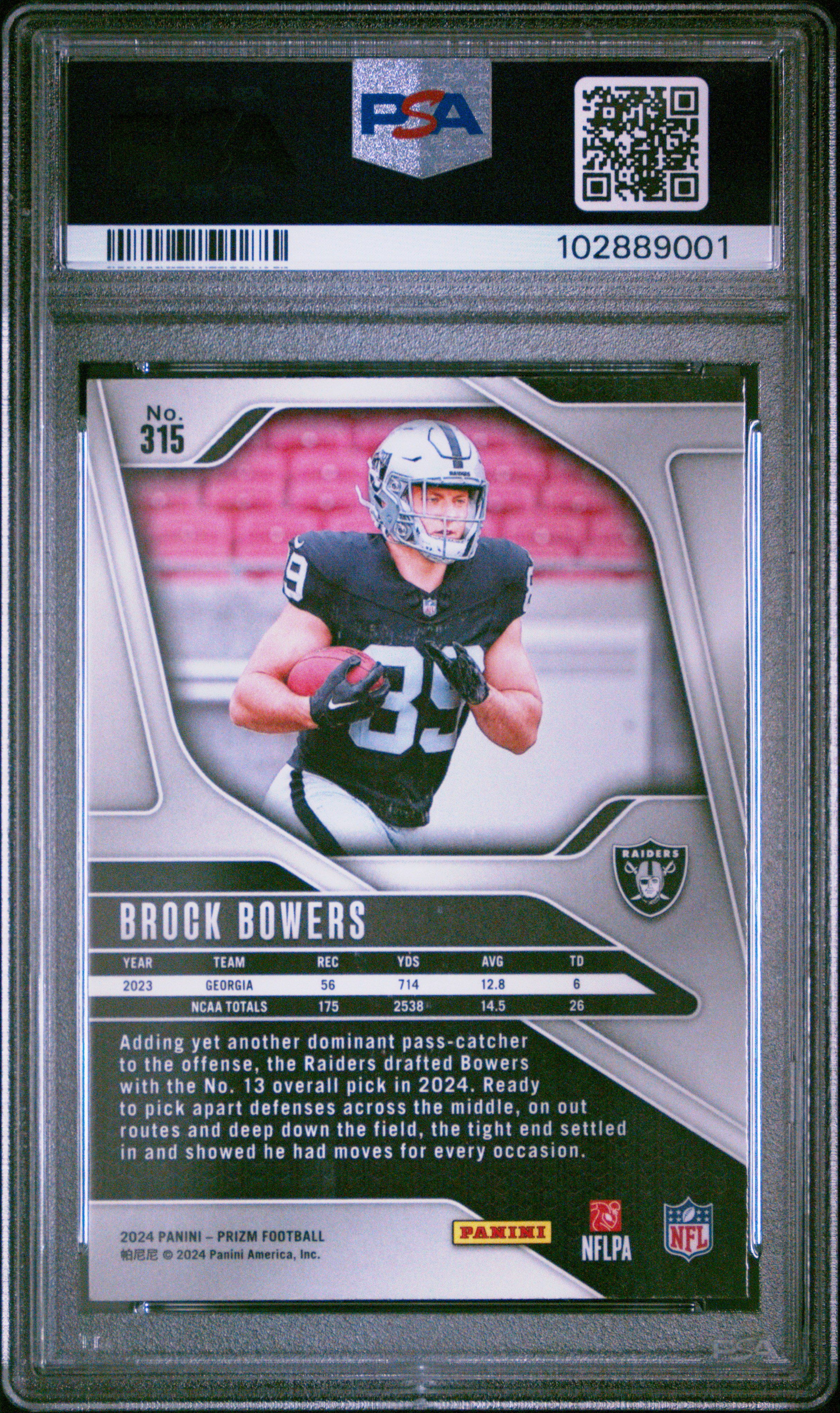 2024 Panini Prizm Brock Bowers #315 Mint 9 back
