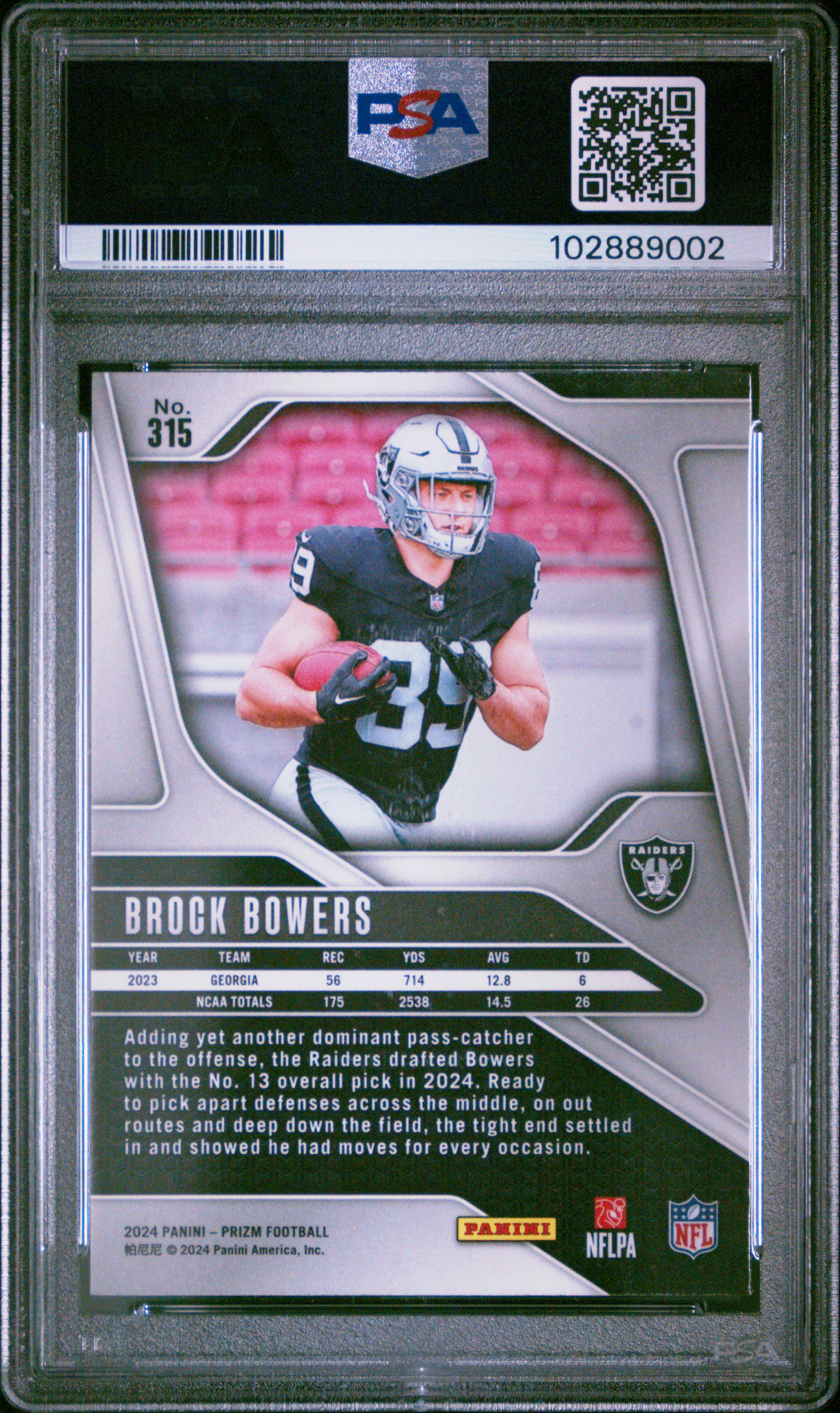 2024 Panini Prizm Brock Bowers #315 Mint 9 back