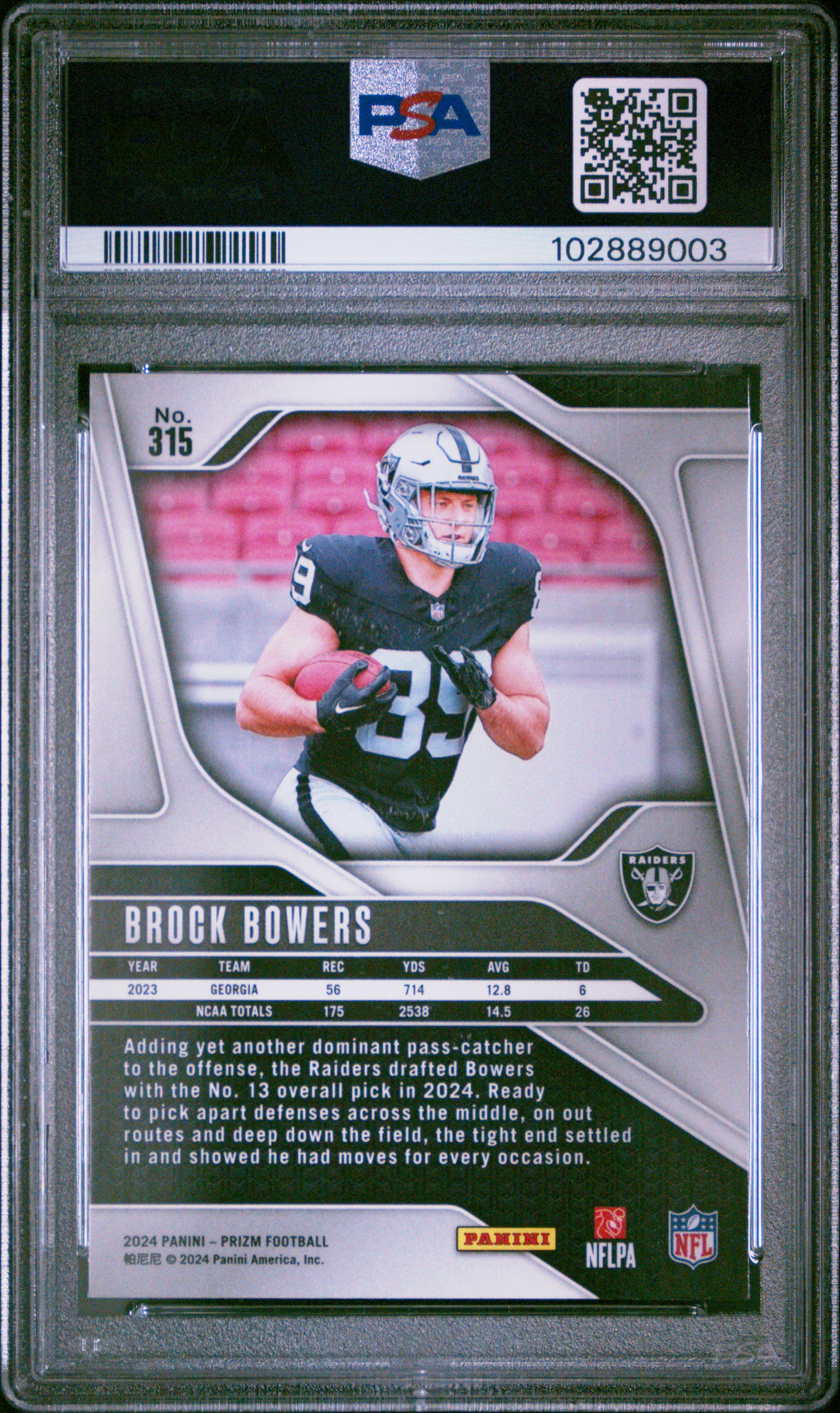 2024 Panini Prizm Brock Bowers #315 Gem Mt 10 back