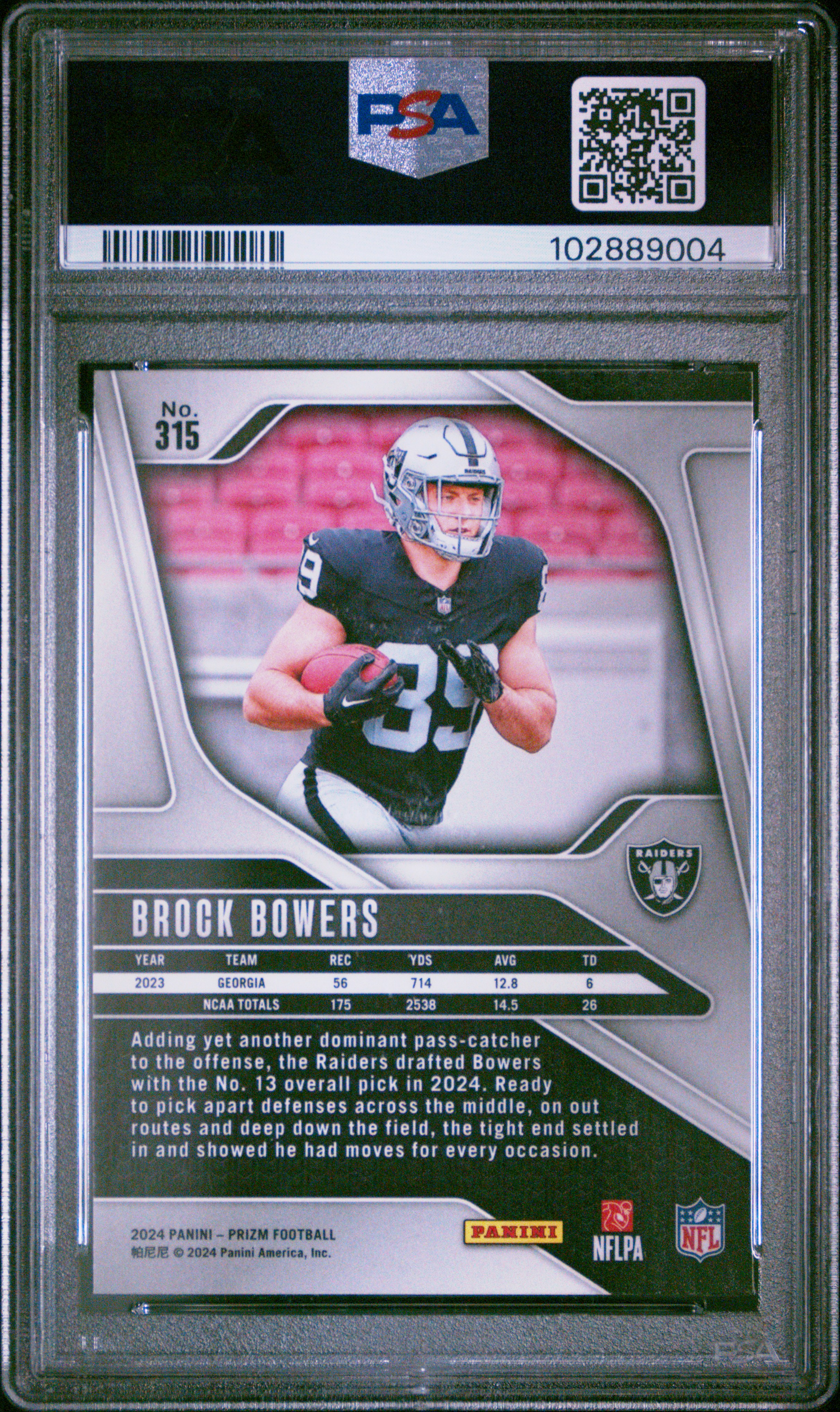 2024 Panini Prizm Brock Bowers #315 Gem Mt 10 back
