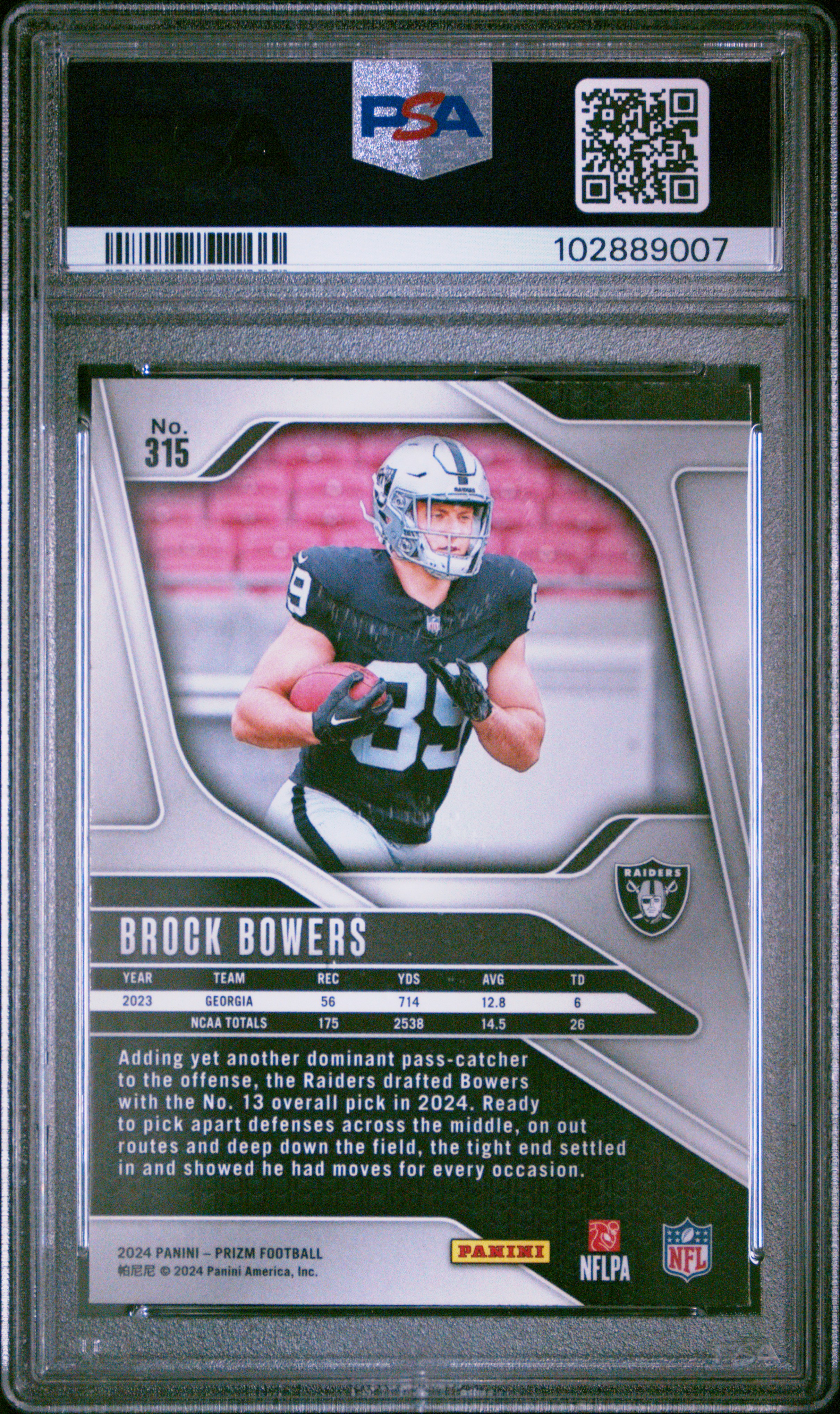 2024 Panini Prizm Brock Bowers #315 Gem Mt 10 back