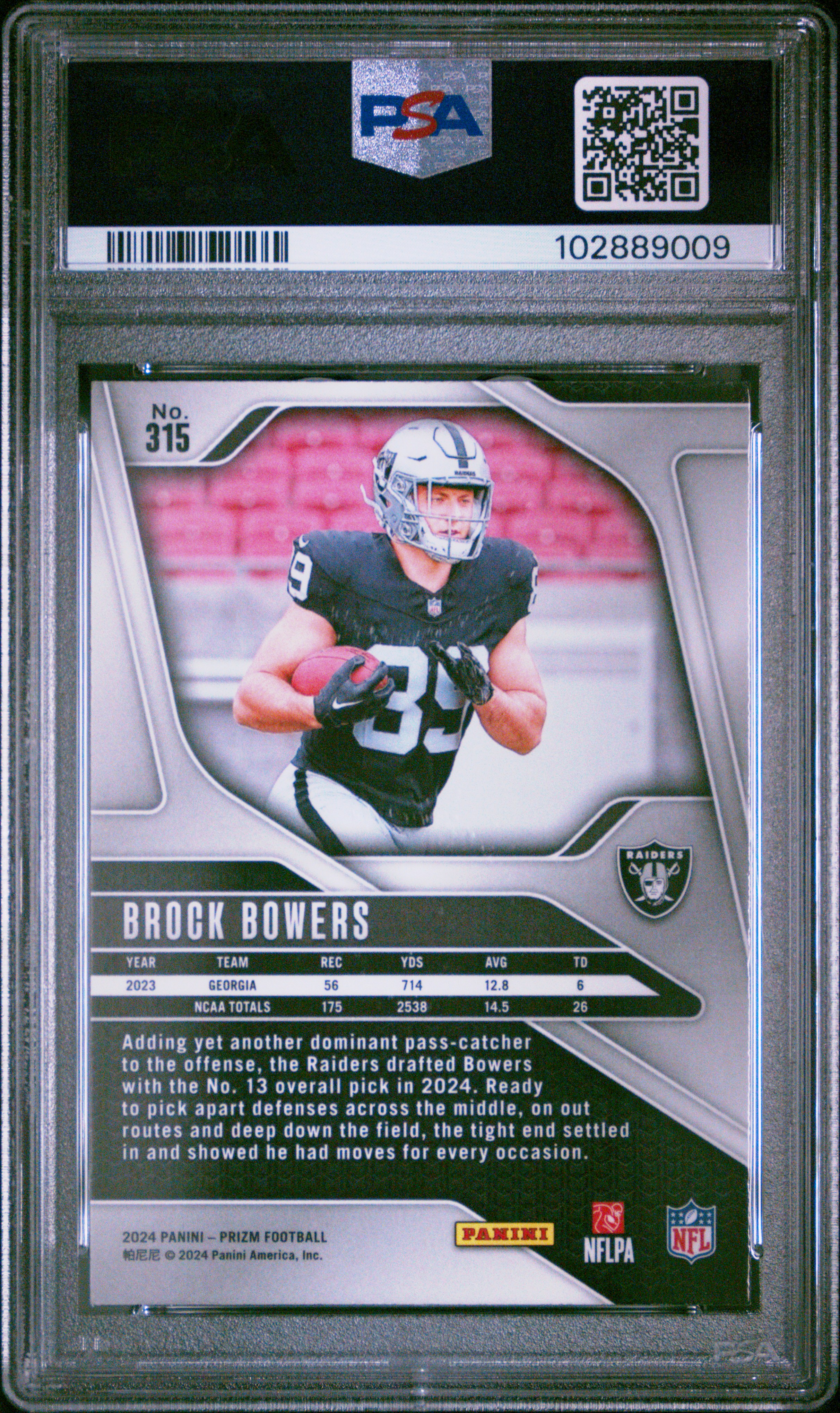 2024 Panini Prizm Brock Bowers #315 Mint 9 back