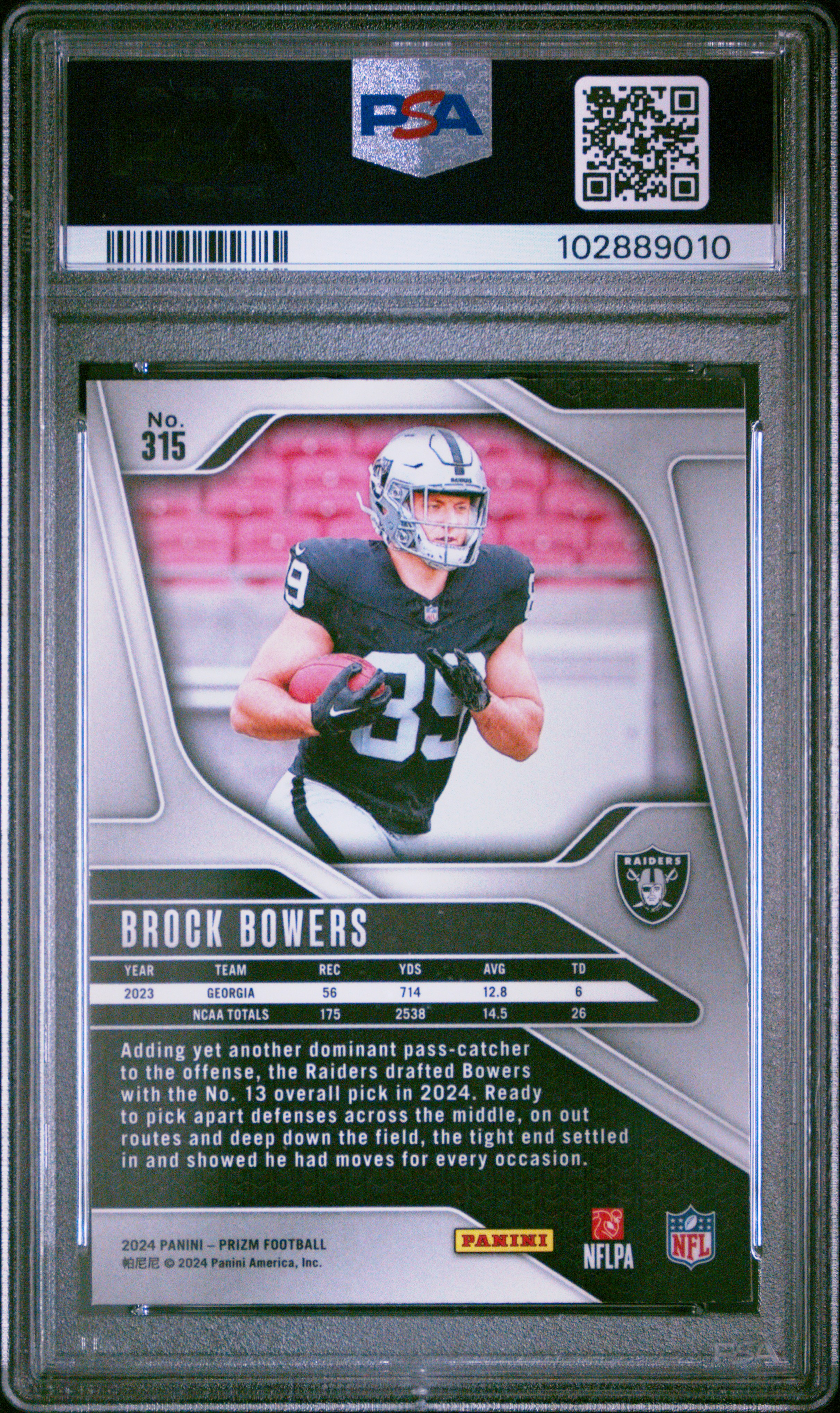 2024 Panini Prizm Brock Bowers #315 Mint 9 back
