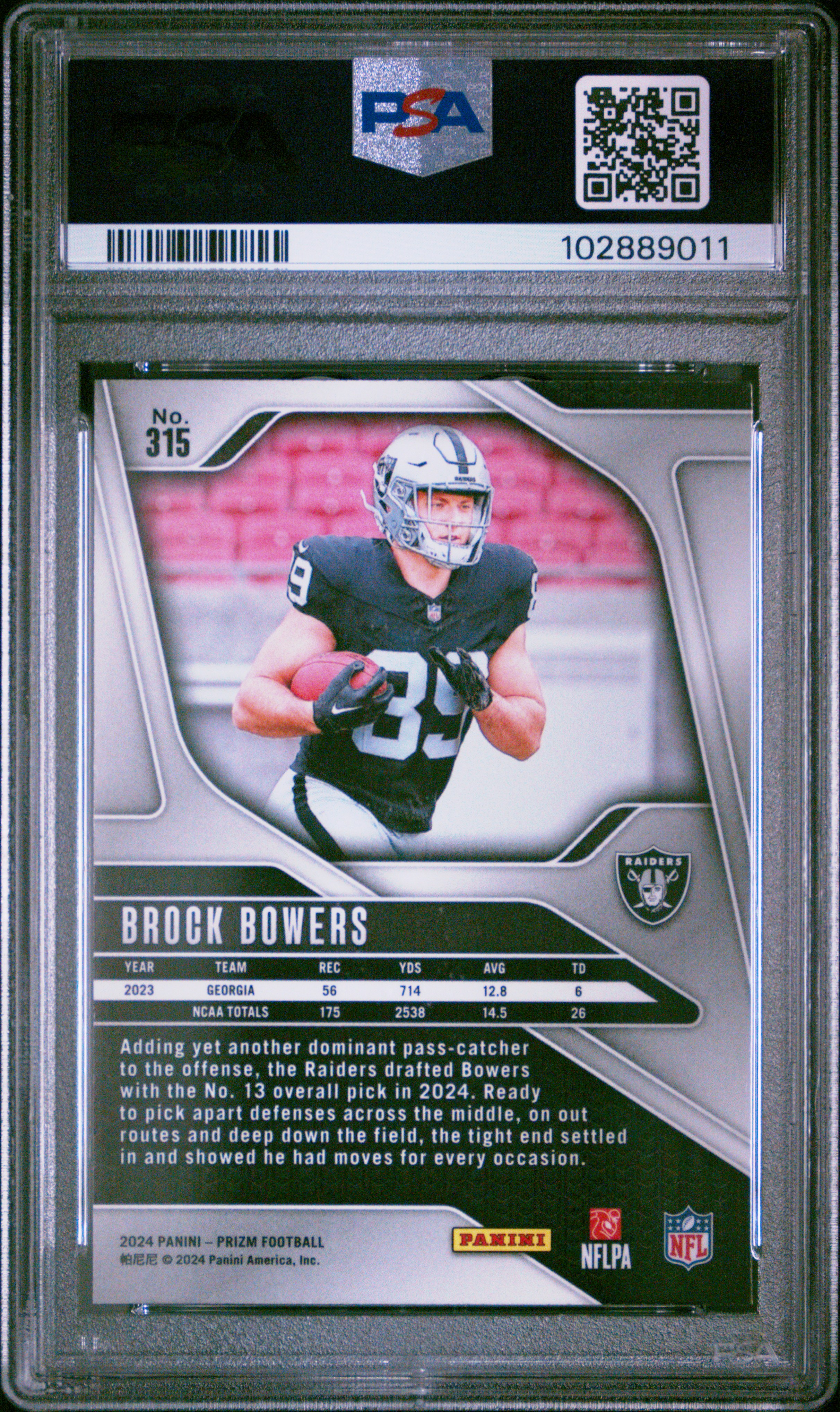 2024 Panini Prizm Brock Bowers #315 Gem Mt 10 back