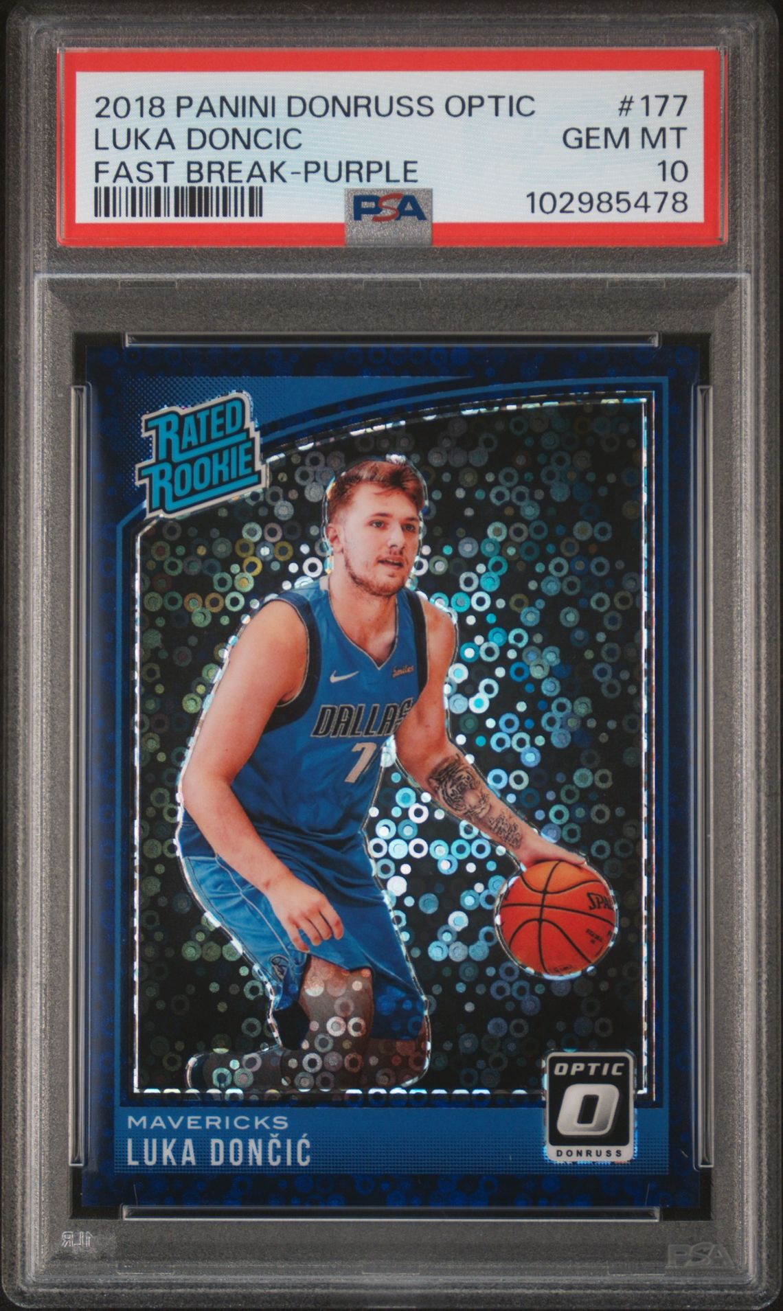 2018 Panini PANINI DONRUSS OPTIC FAST BREAK-PURPLE #177 Luka Doncic front