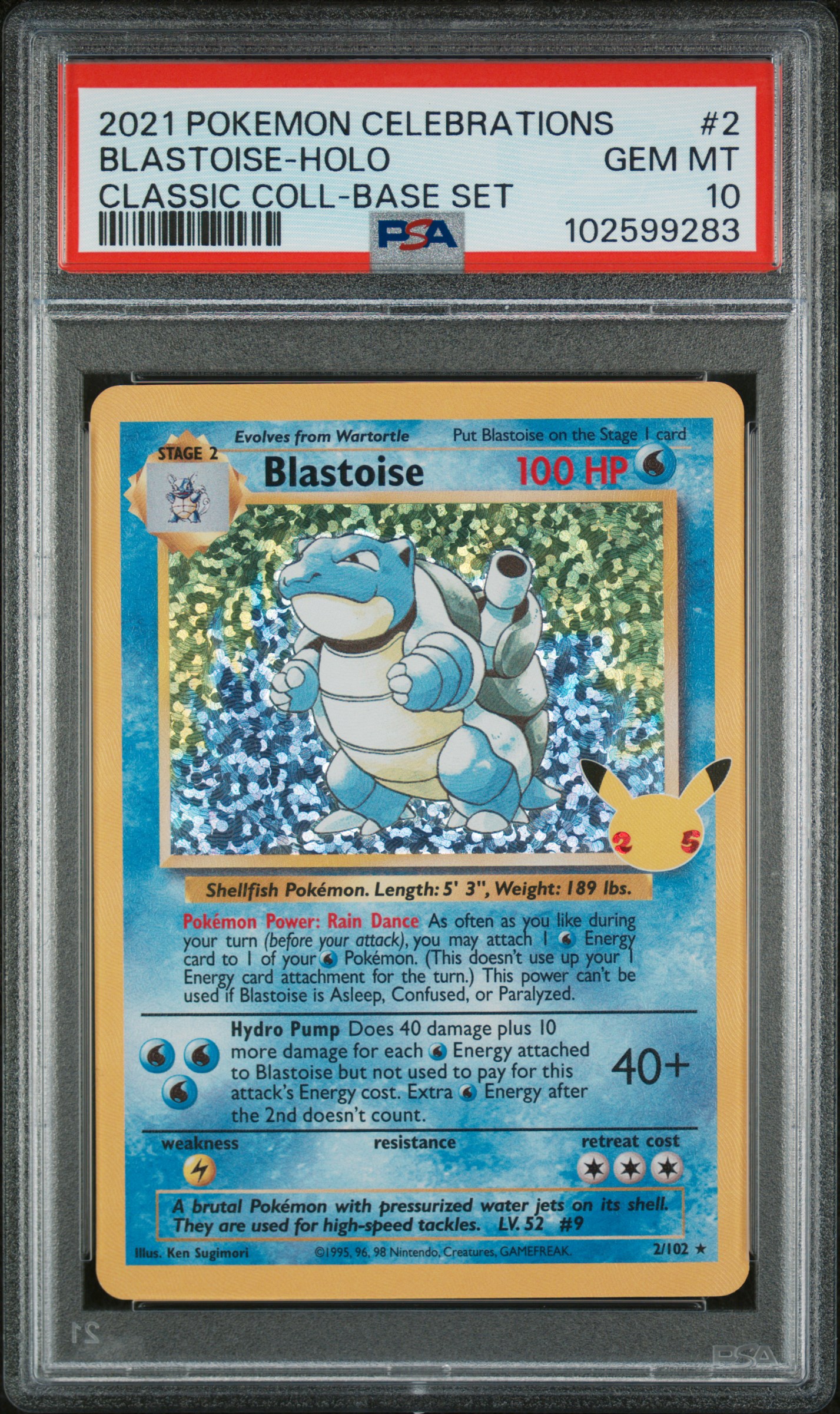 2021 #2 Blastoise-Holo PSA 10 Celebrations Classic Collection