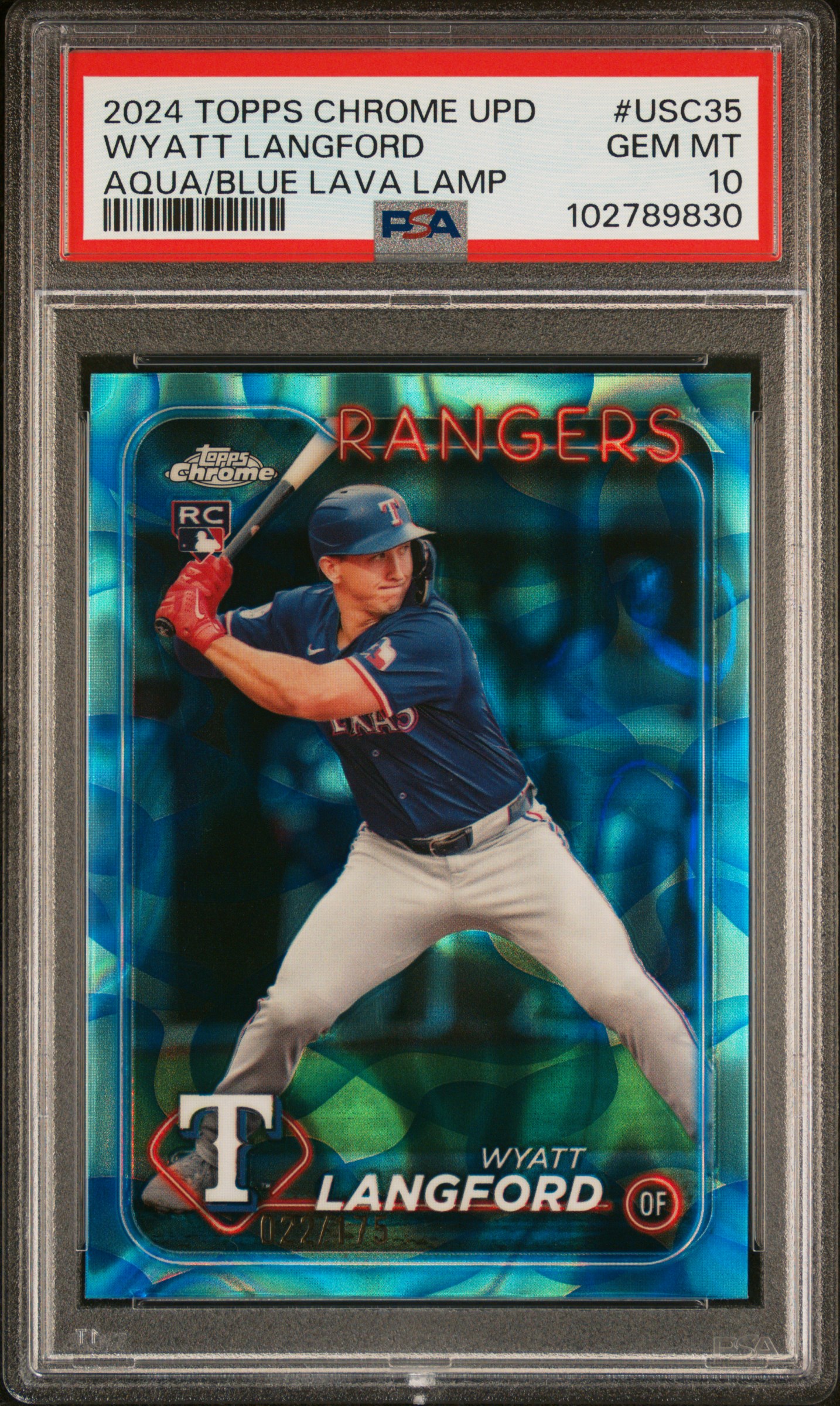 2024 Topps Chrome Update Wyatt Langford #Usc35 (Aqua/Blue Lava Lamp) Gem Mt 10 front