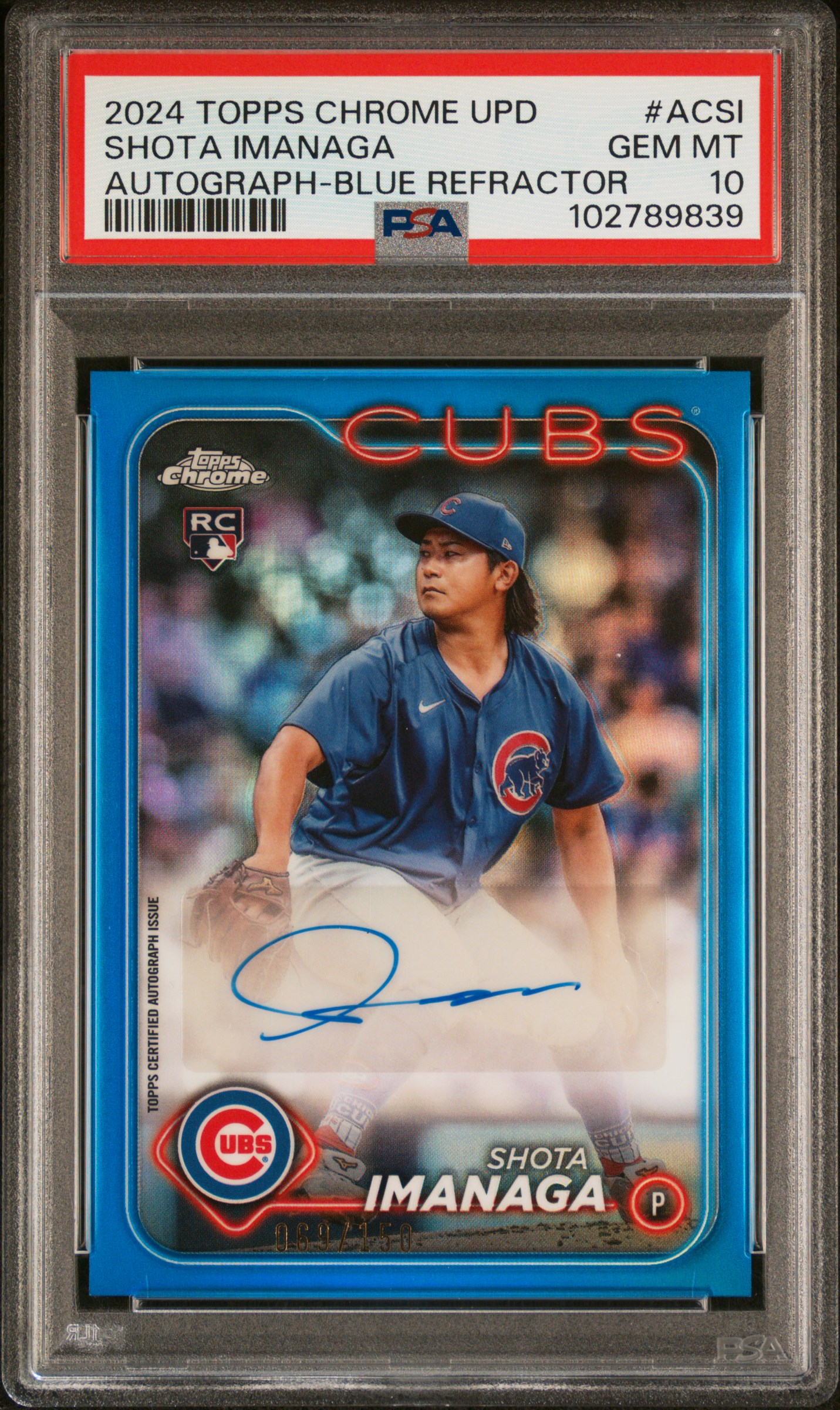 2024 Topps Chrome Update Chrome Baseball Update Series Autographs Shota Imanaga #Acsi (Autograph-Blue Refractor) Gem Mt 10 front