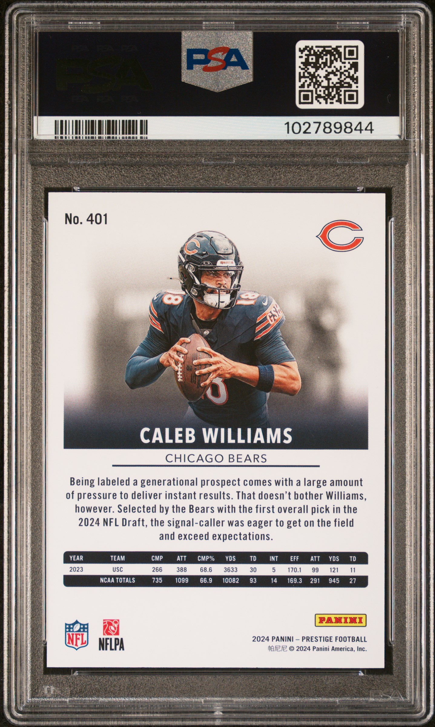 2024 Panini Prestige Caleb Williams #401 Gem Mt 10 back