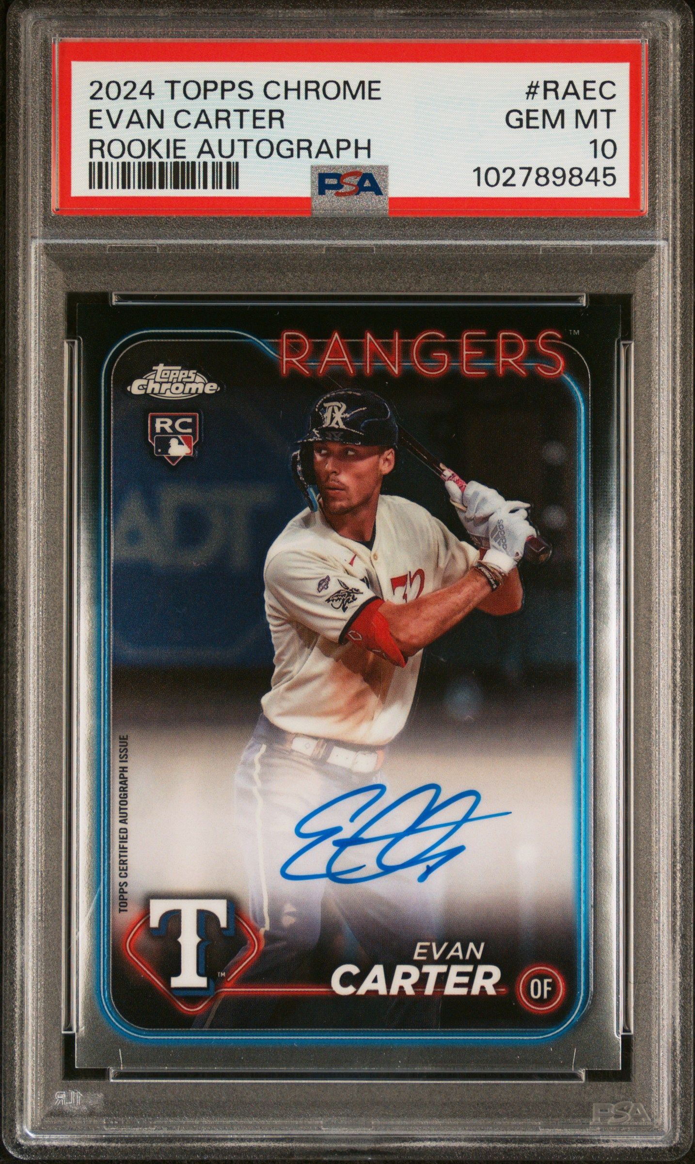 2024 Topps Chrome Rookie Autographs Evan Carter #Raec Gem Mt 10 front